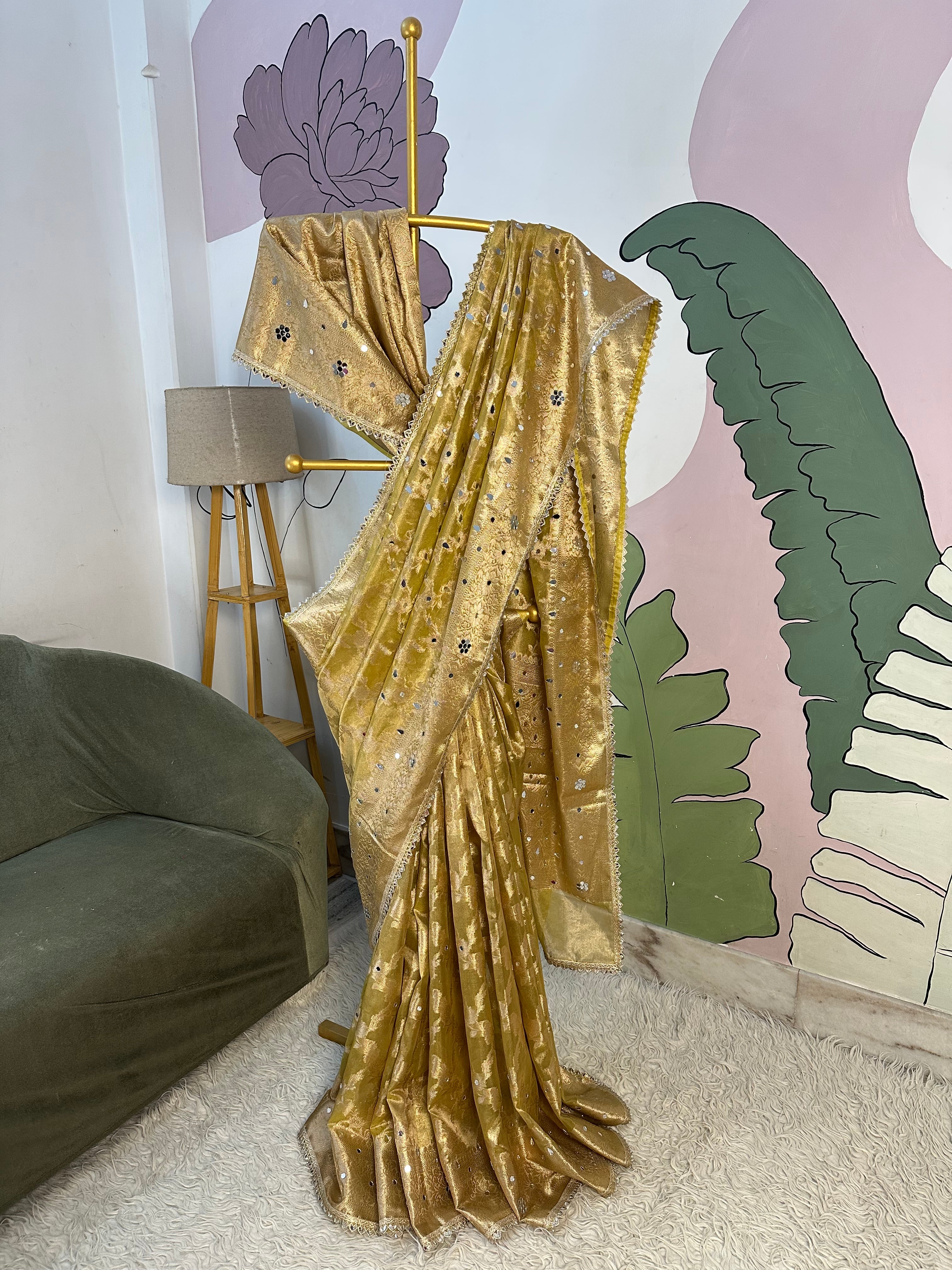 Banarasi tissue mirror work saree