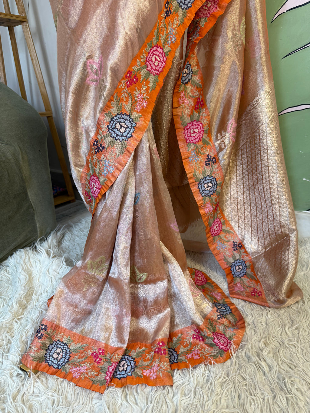 Banarasi tissue X Cross stitched Resham embroidery