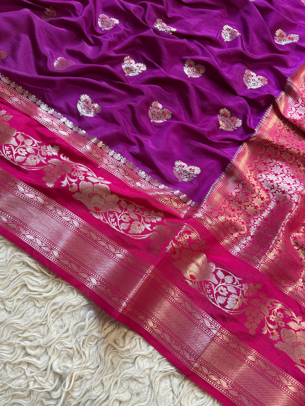 Butter Silk Banarasi Saree with minakari buti and border