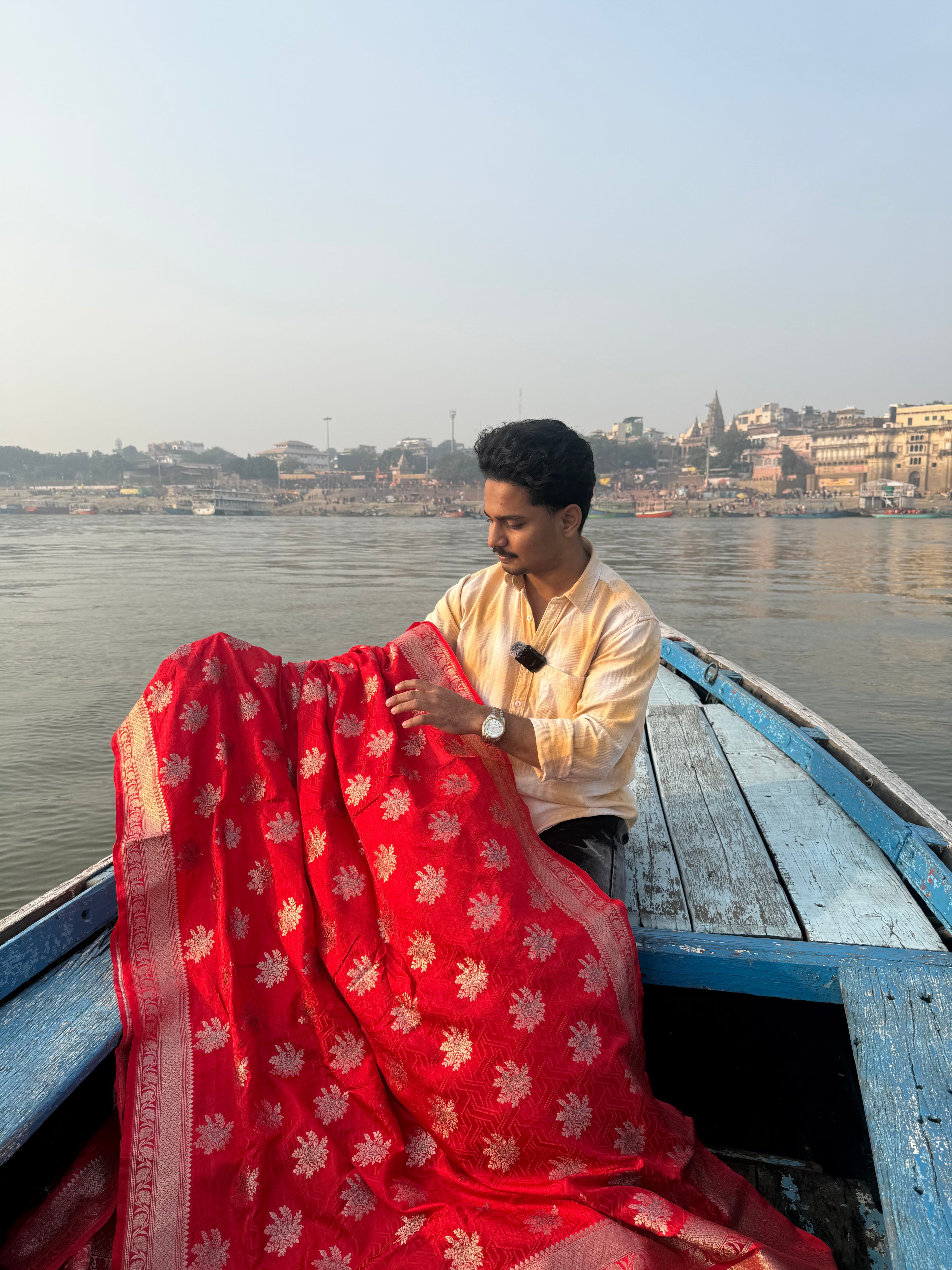 Red Banarasi Mashru Silk Saree All Over Alfi Meena Buta