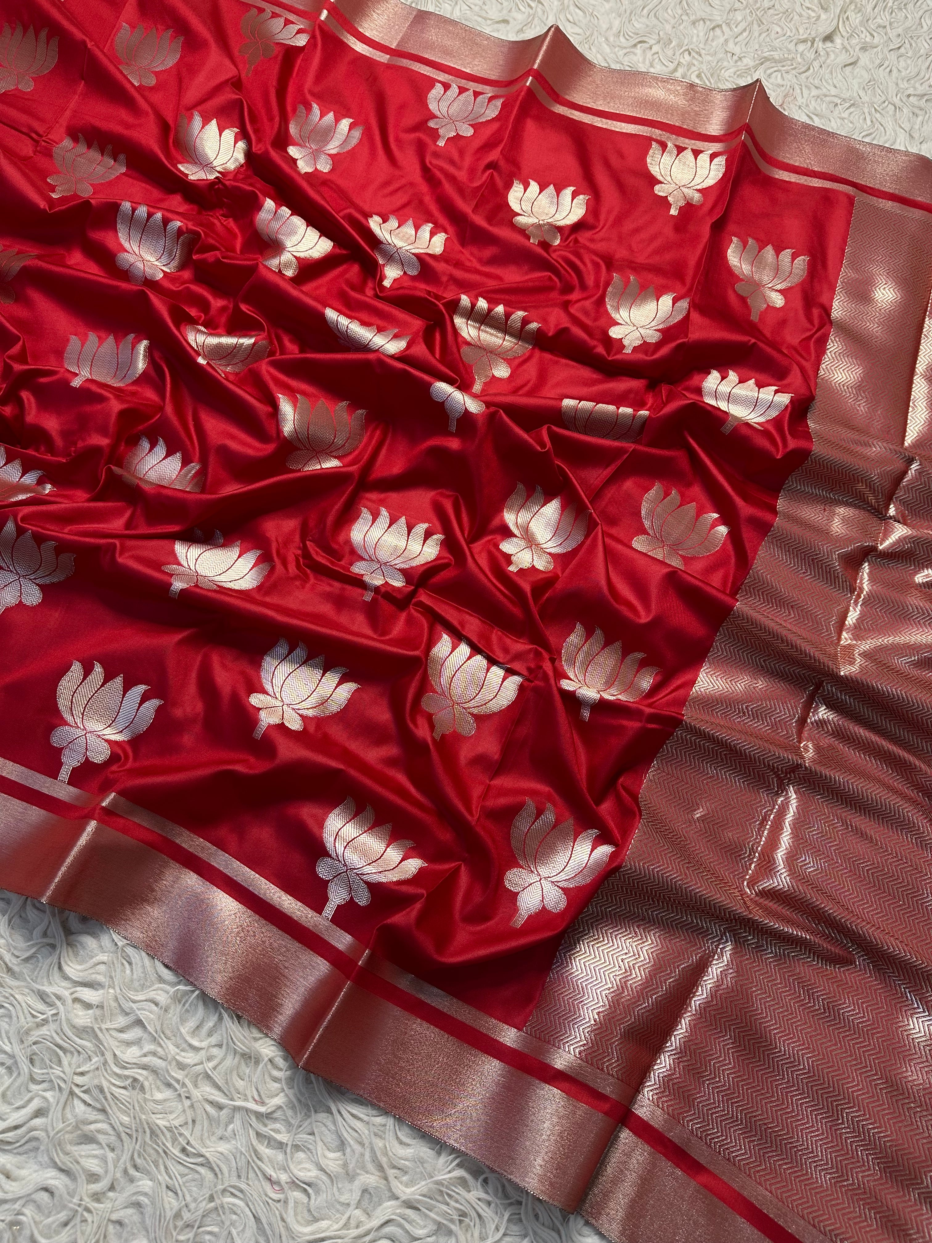Bridal Red Semi mashru katan Banarasi saree