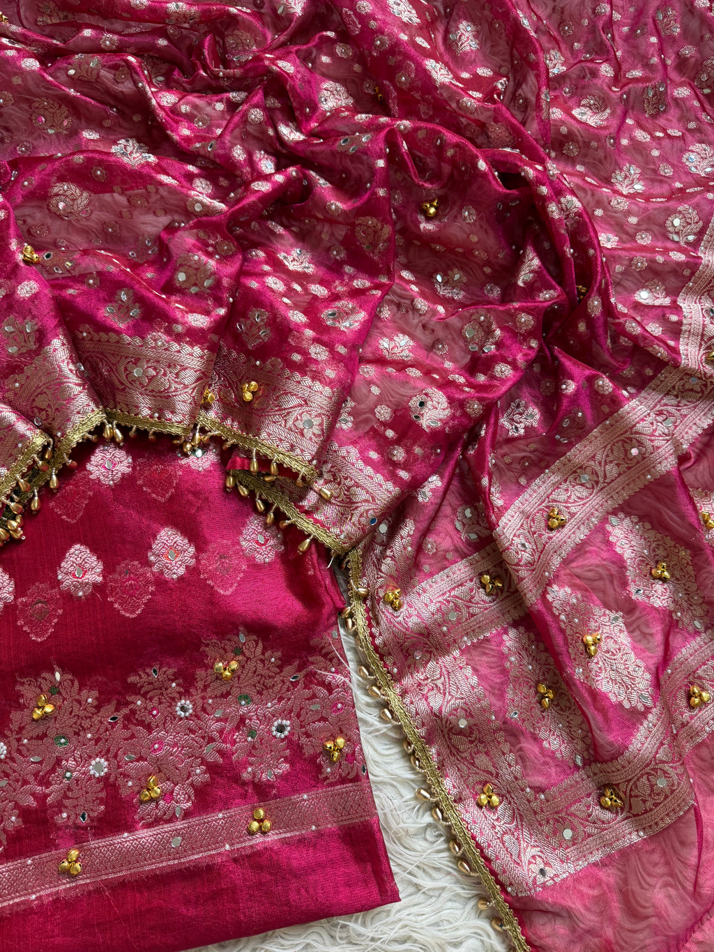 Banarasi tissue suit with Ghungroo work