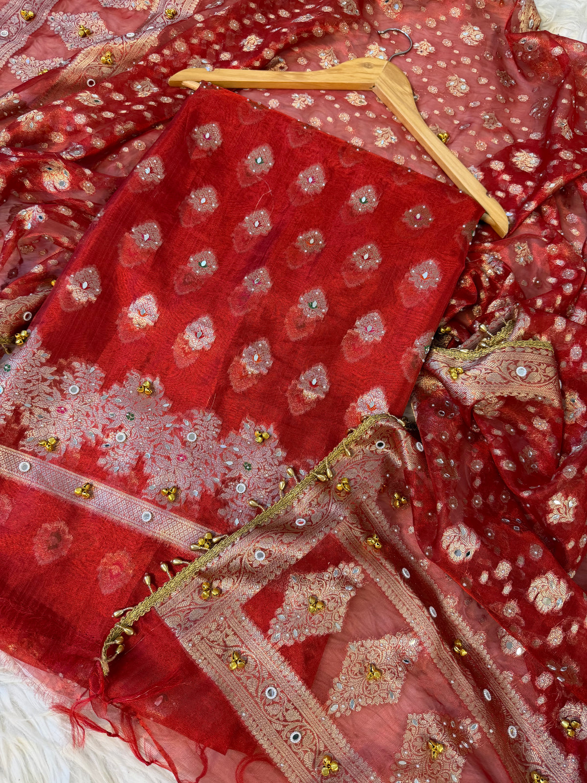 Banarasi tissue suit with Ghungroo work
