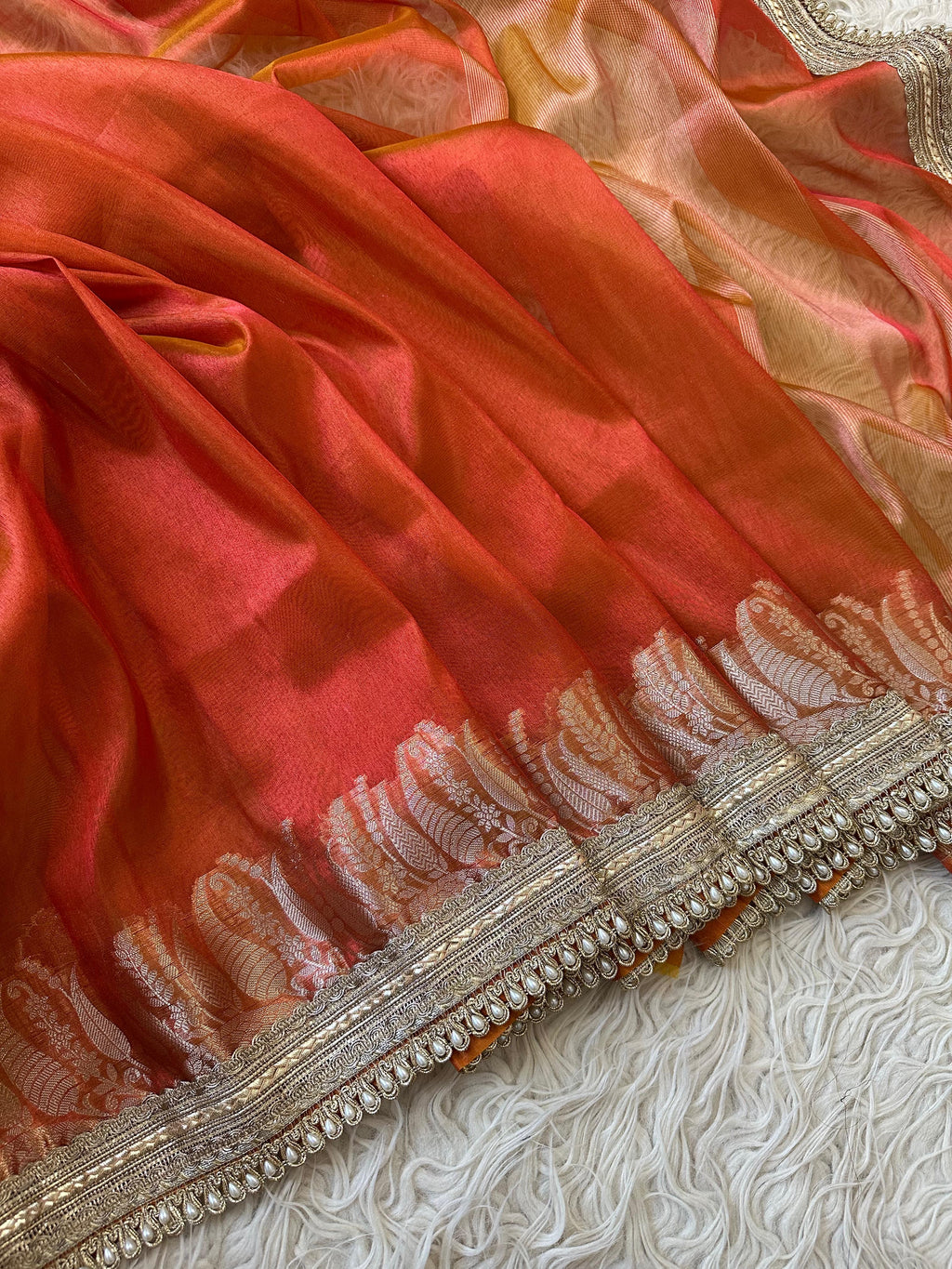 Designer Tissue Saree with Gotta Patti Lace work on Border