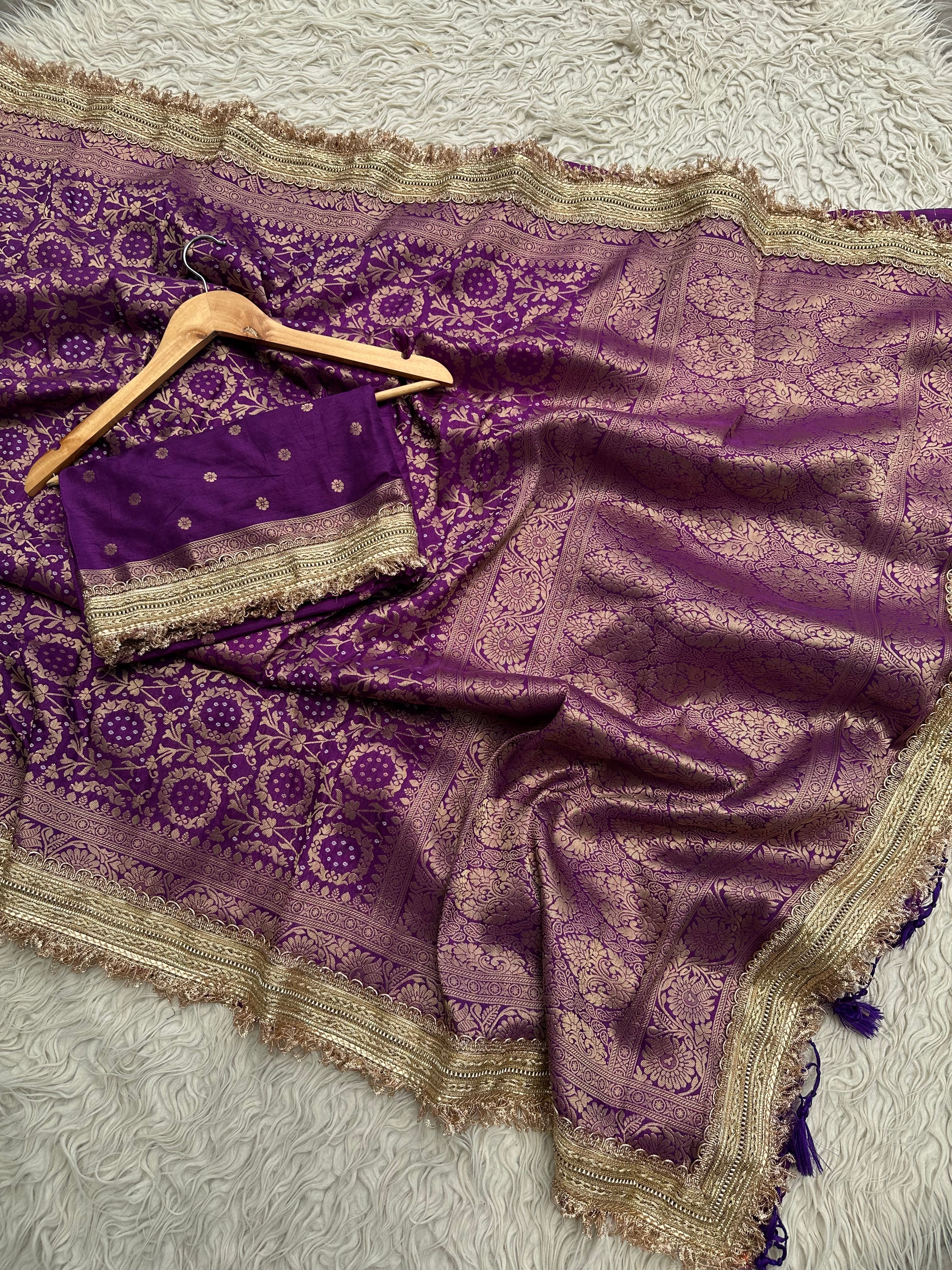 Purple Designer Georgette Katan Silk Saree with Gota Patti