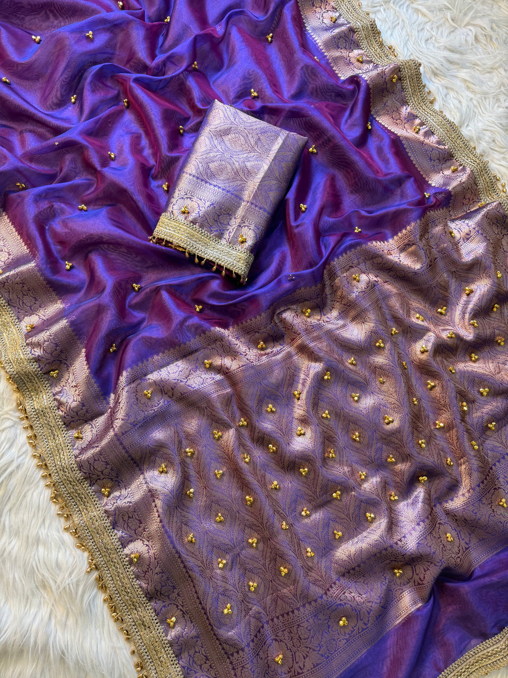 Purple Banarasi tissue saree X ghungroo work