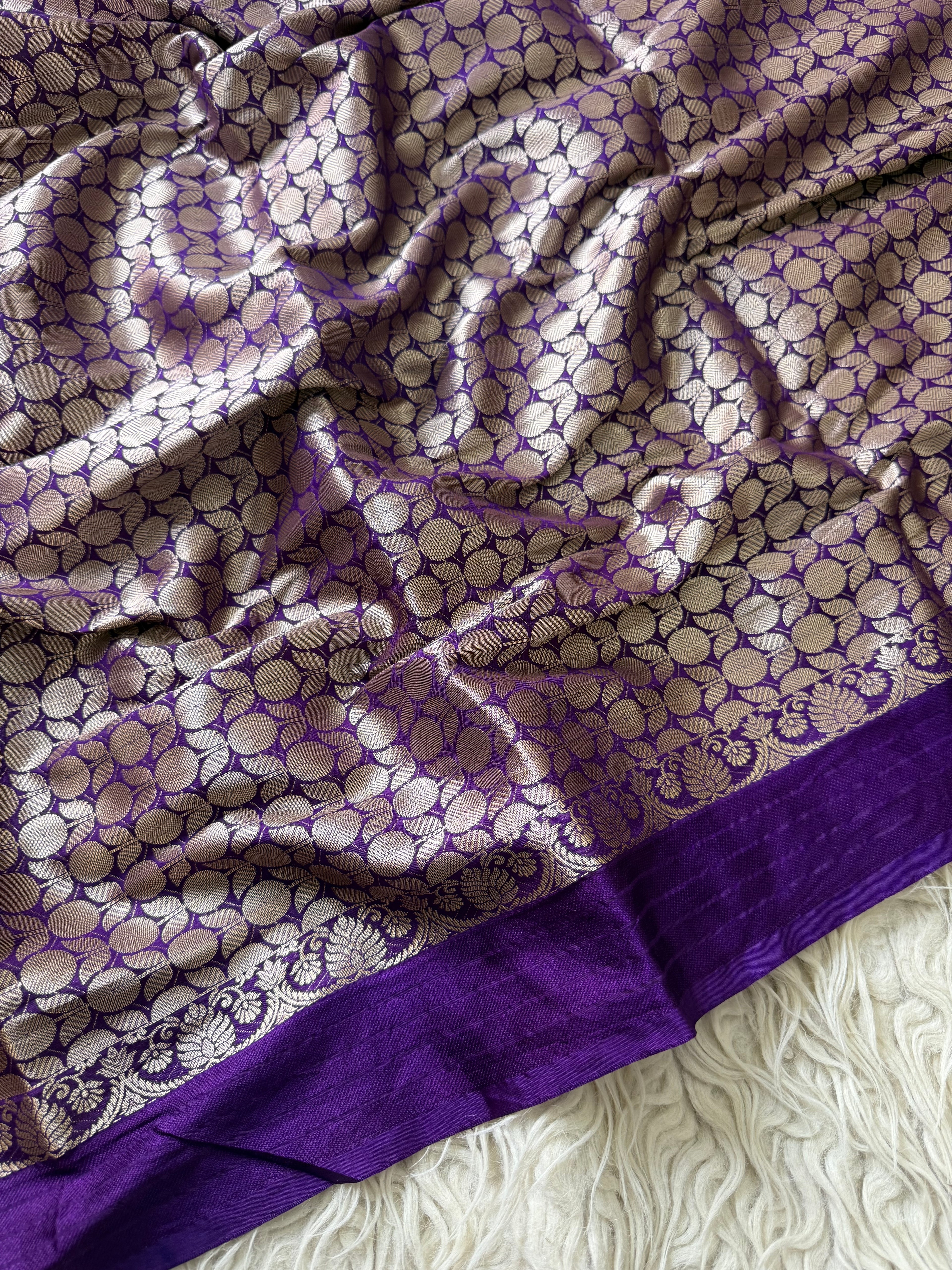 Banarasi Jaal Katan Silk Saree with Satin Patta