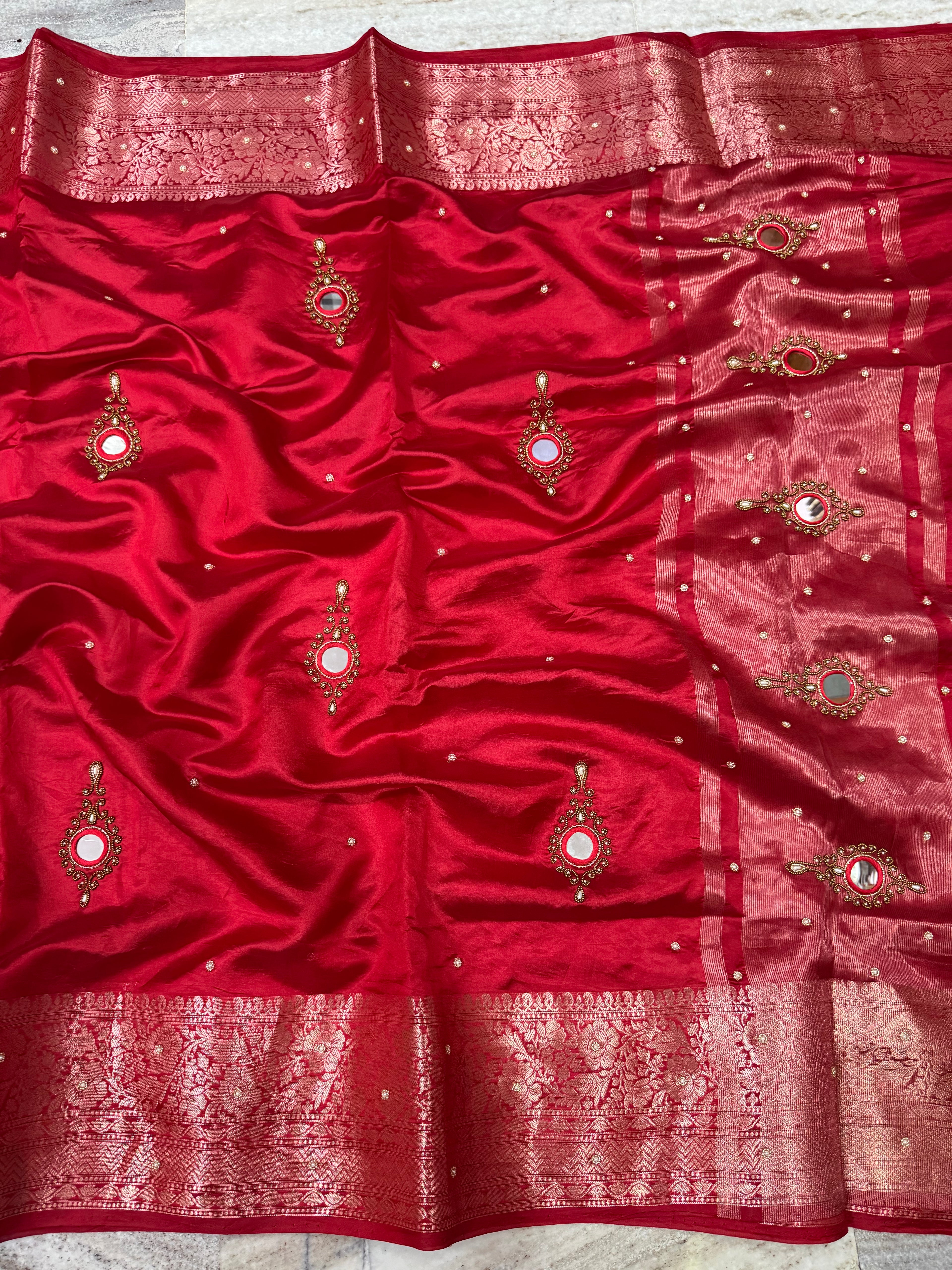 Banarasi pure Dupion silk saree X Mirror Handwork