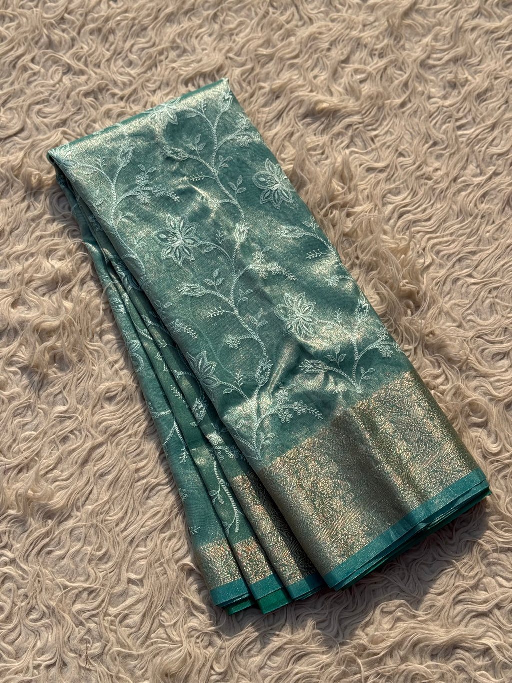 Sky Blue Banarasi Embroidery Tissue Silk Saree