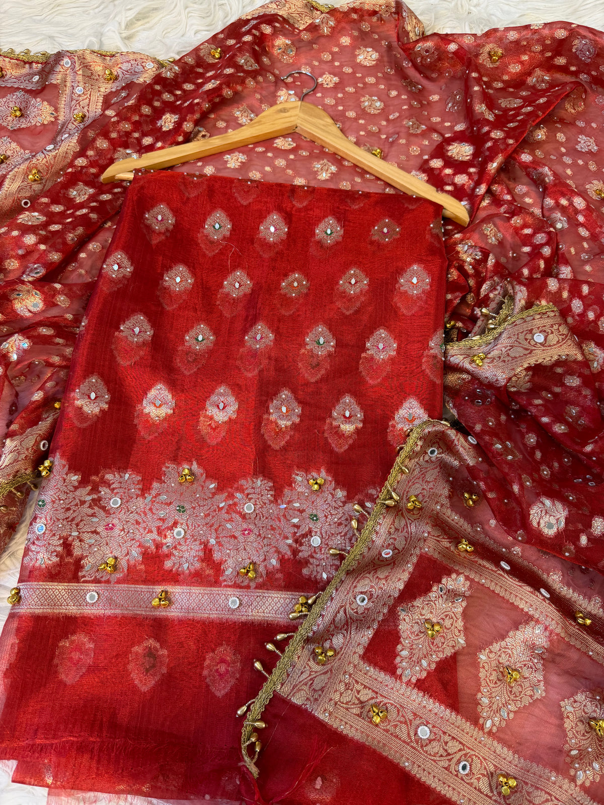 Banarasi tissue suit with Ghungroo work