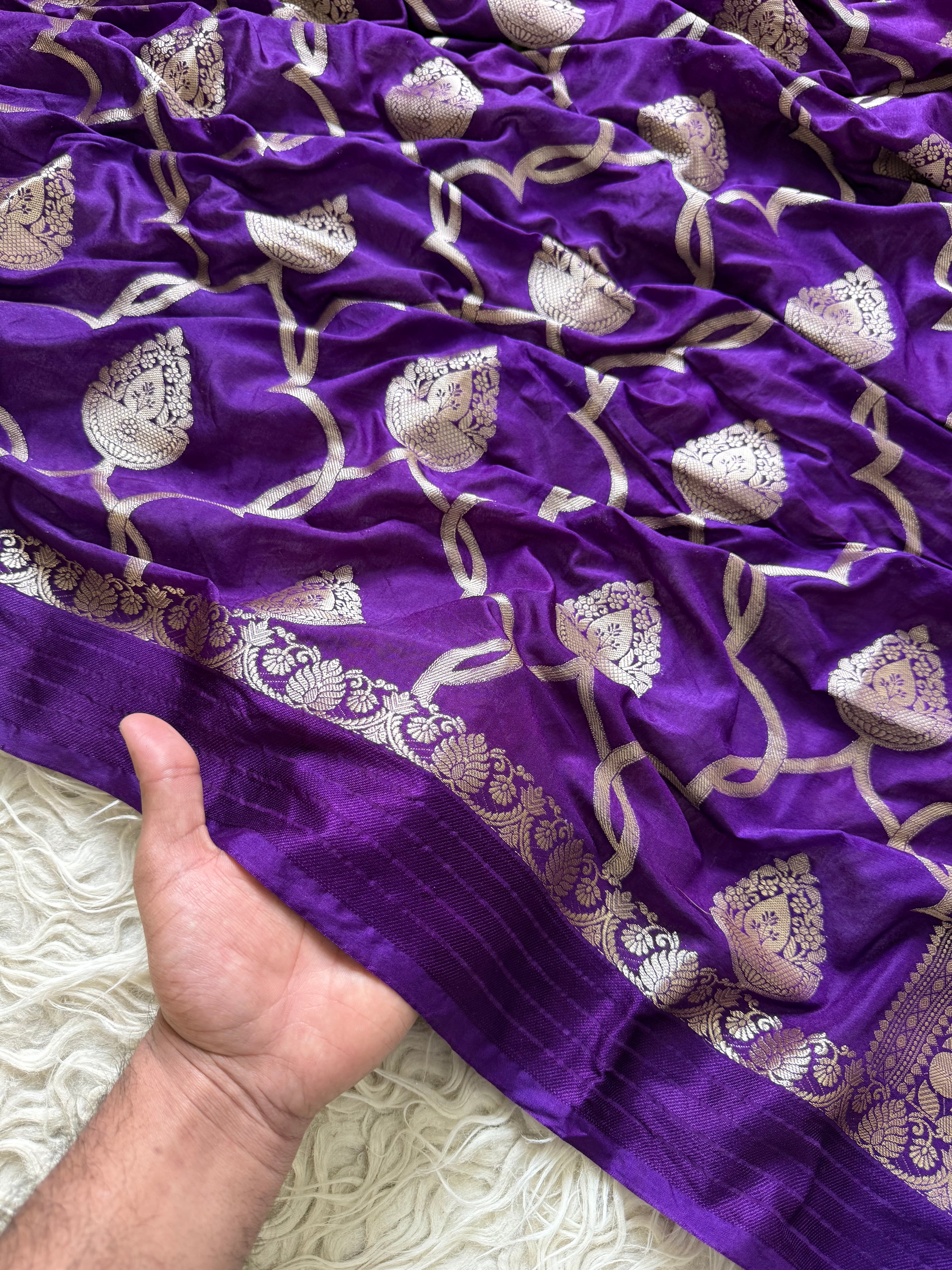 Banarasi Jaal Katan Silk Saree with Satin Patta