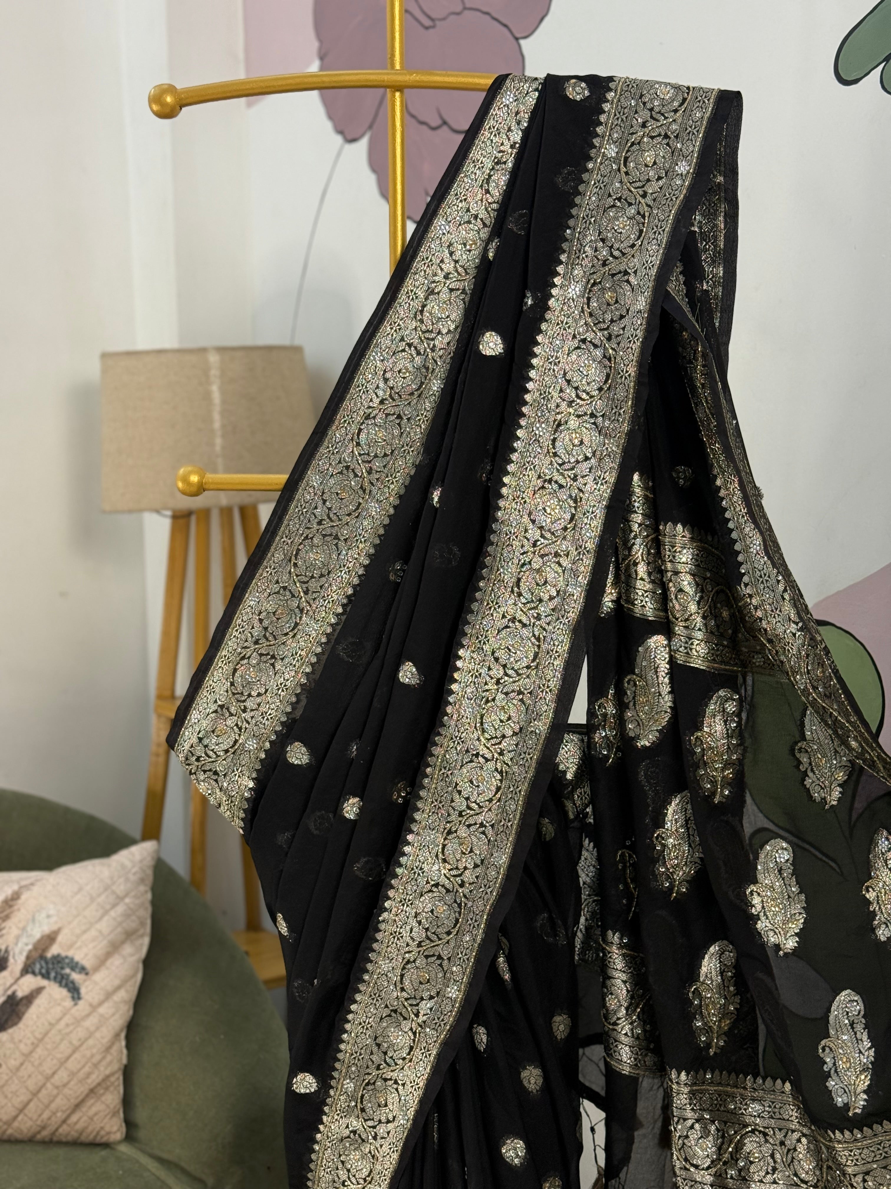 Black Aishwarya Georgette Designer Saree with cutdana handwork