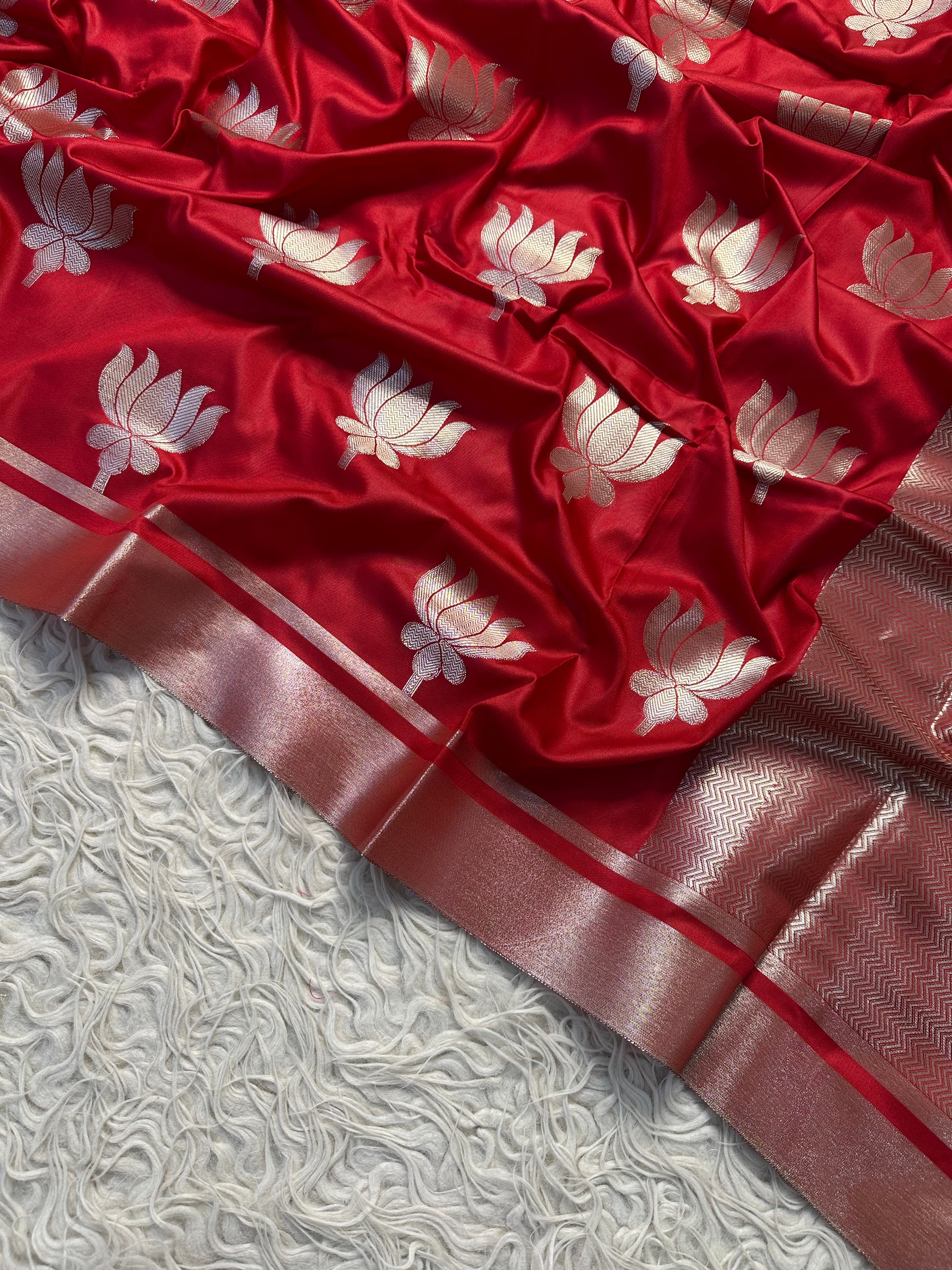 Bridal Red Semi mashru katan Banarasi saree