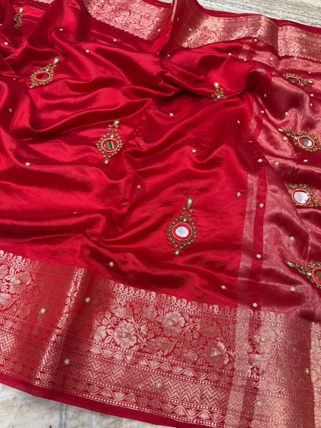 Banarasi pure Dupion silk saree X Mirror Handwork