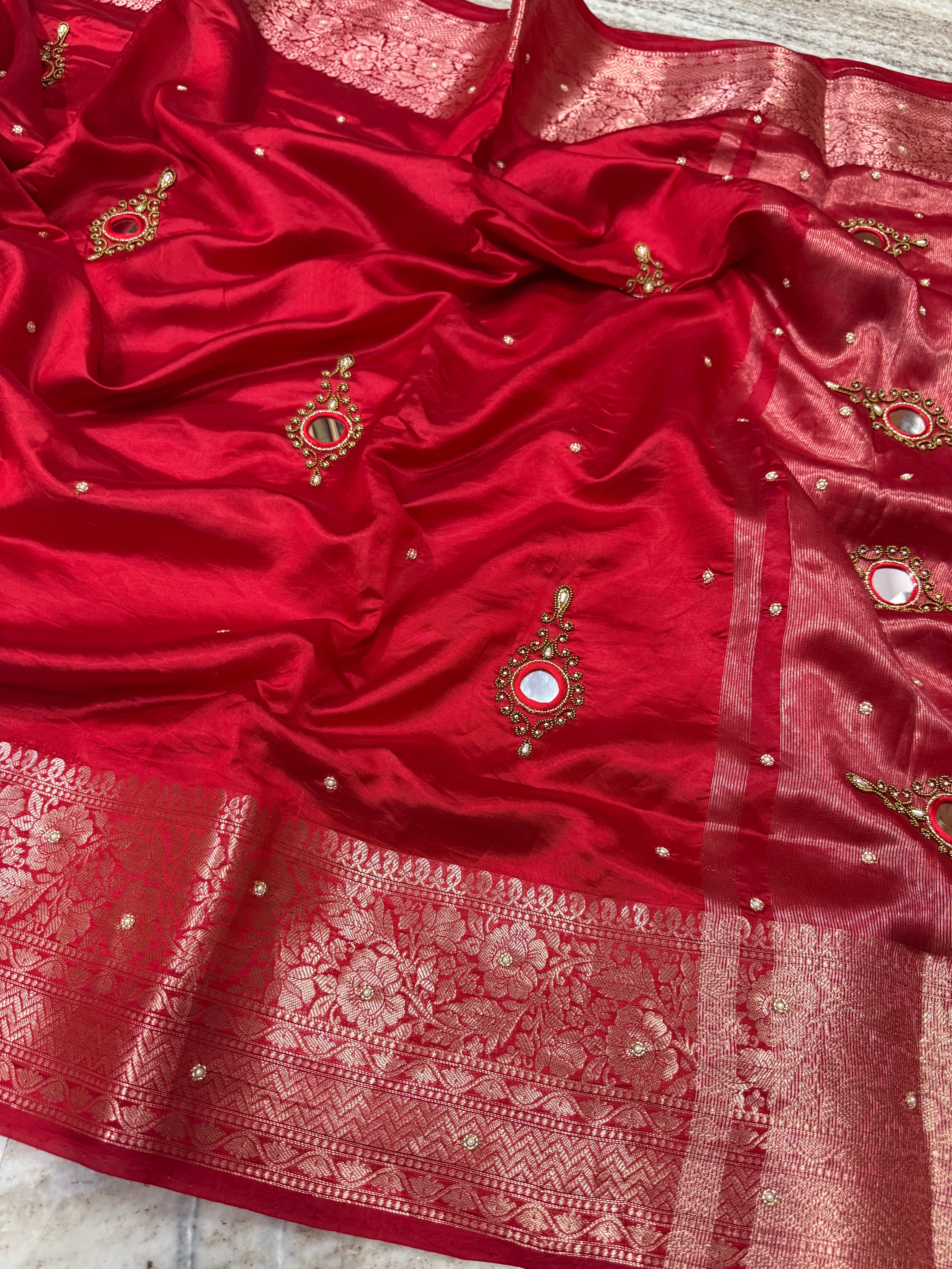 Banarasi pure Dupion silk saree X Mirror Handwork