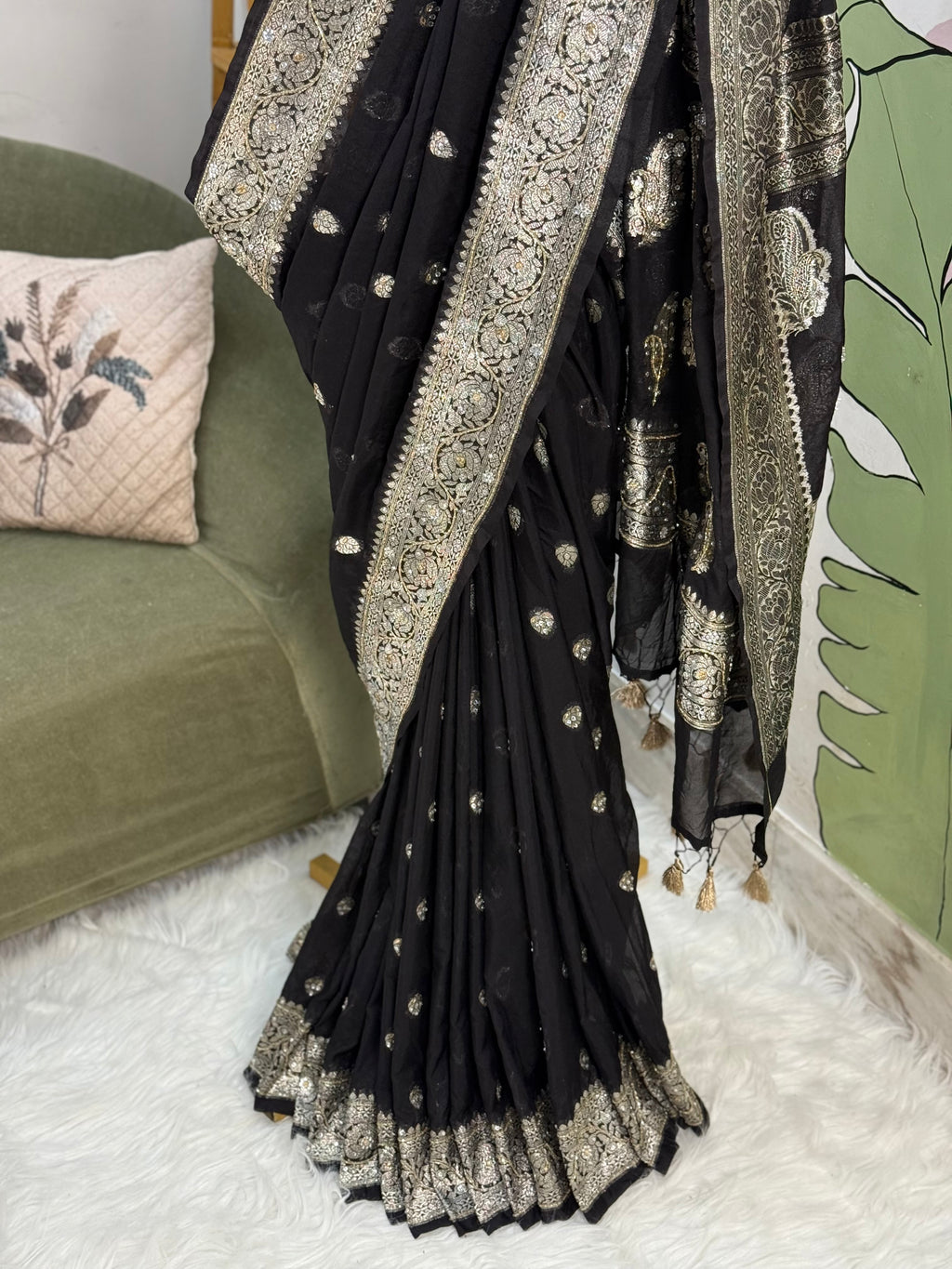 Black Aishwarya Georgette Designer Saree with cutdana handwork