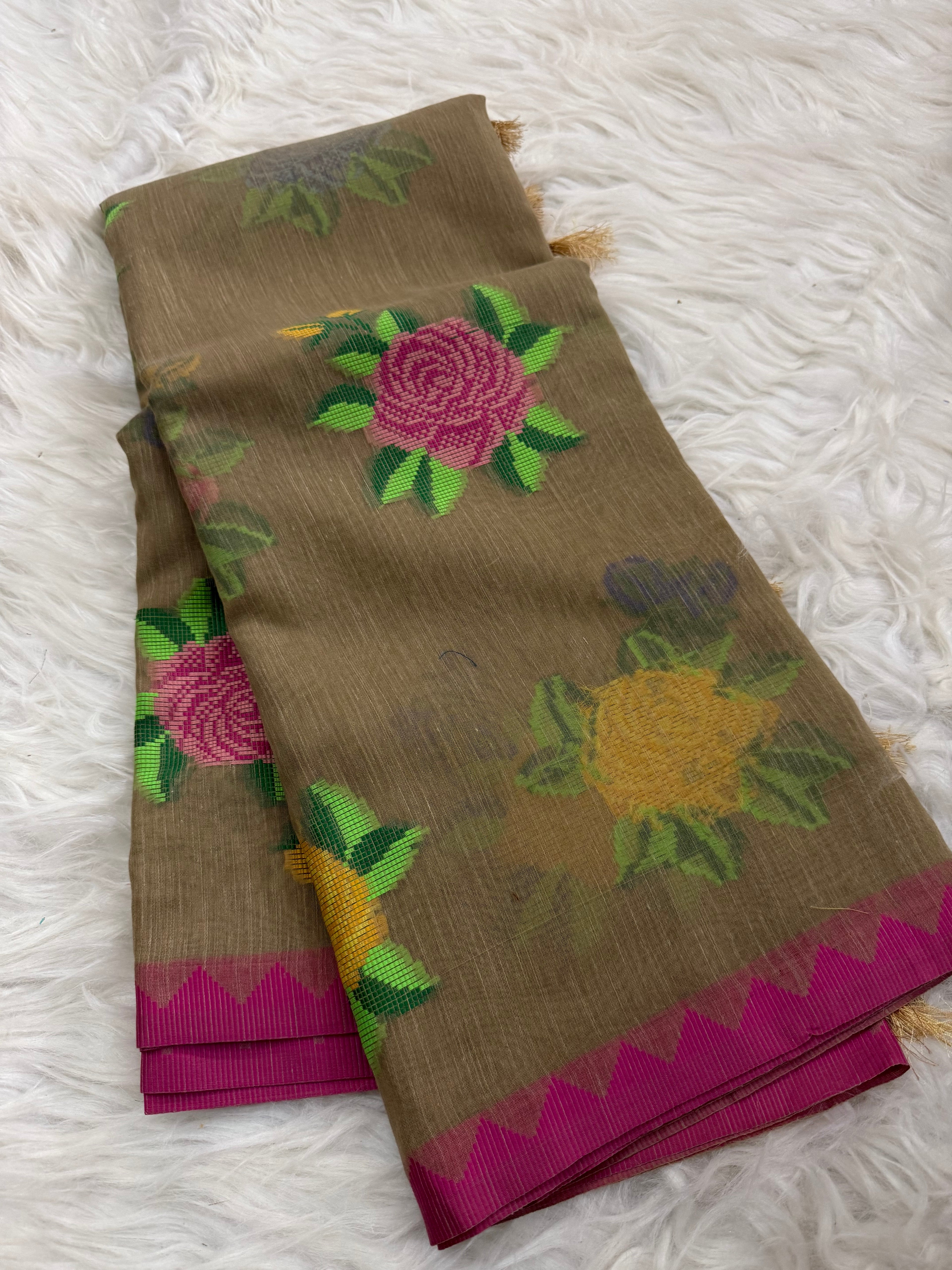 Multi colour Buta Linen Saree