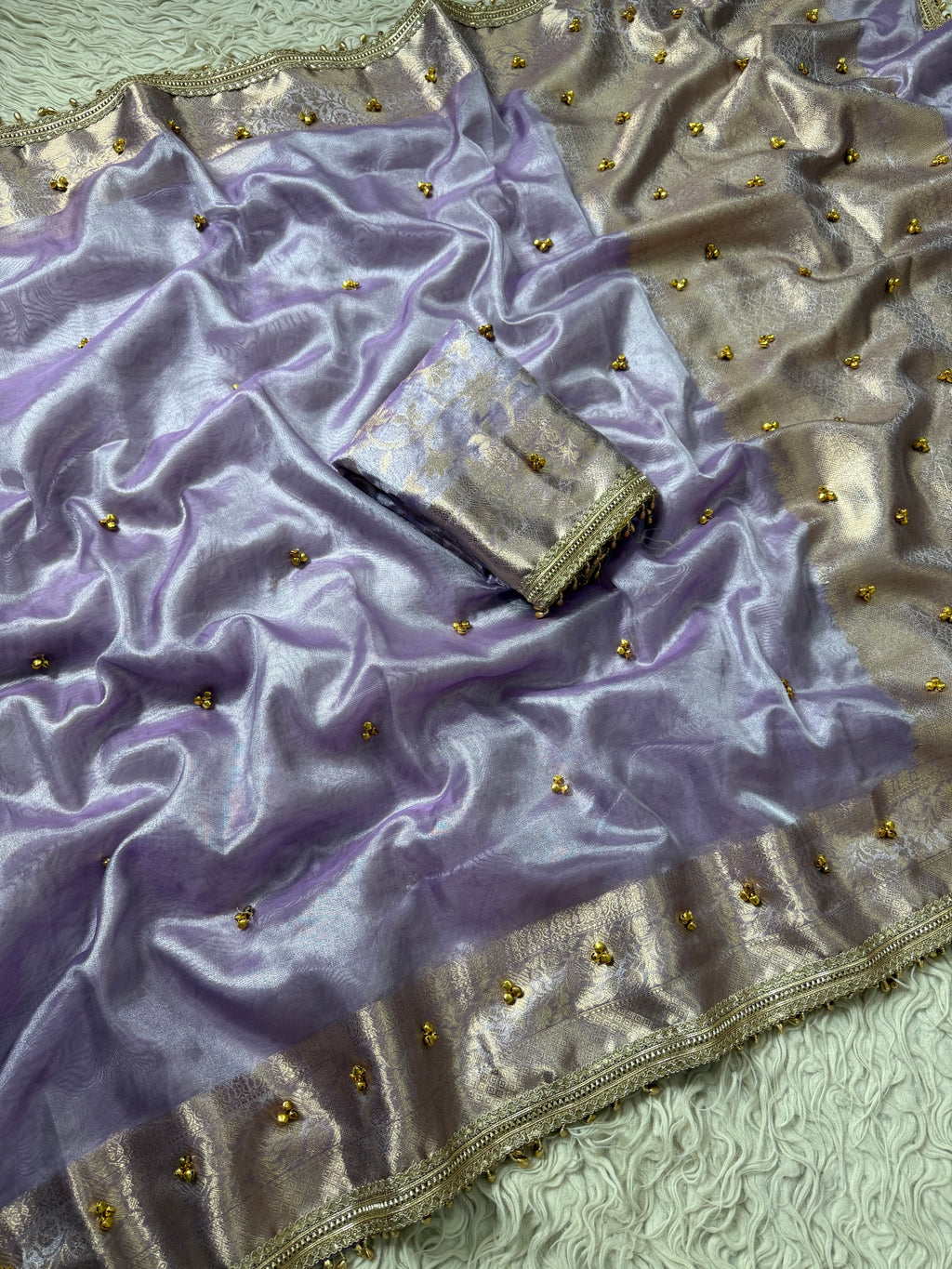 Lavender Banarasi tissue saree X ghungroo work