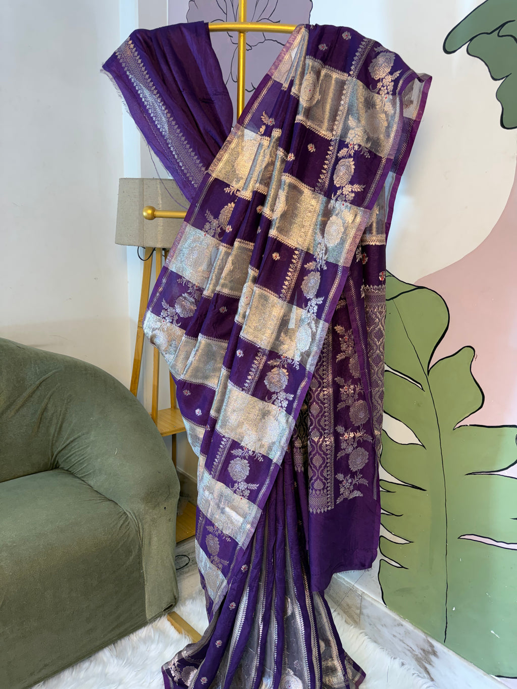 Chiniya Banarasi Saree with tissue strips unique design concept
