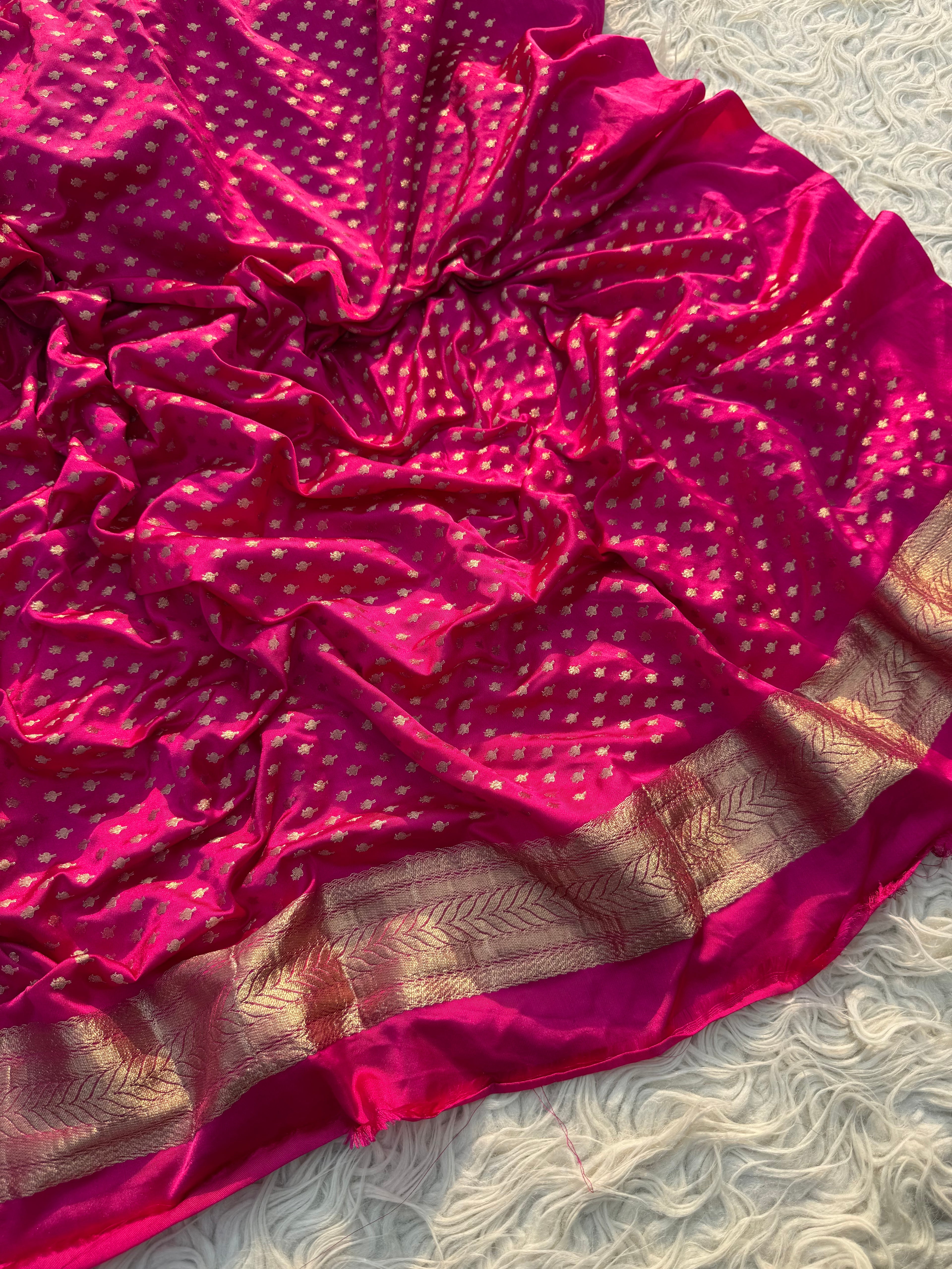 Rani Banarasi Mashru Silk Saree All Over Alfi Meena Buta