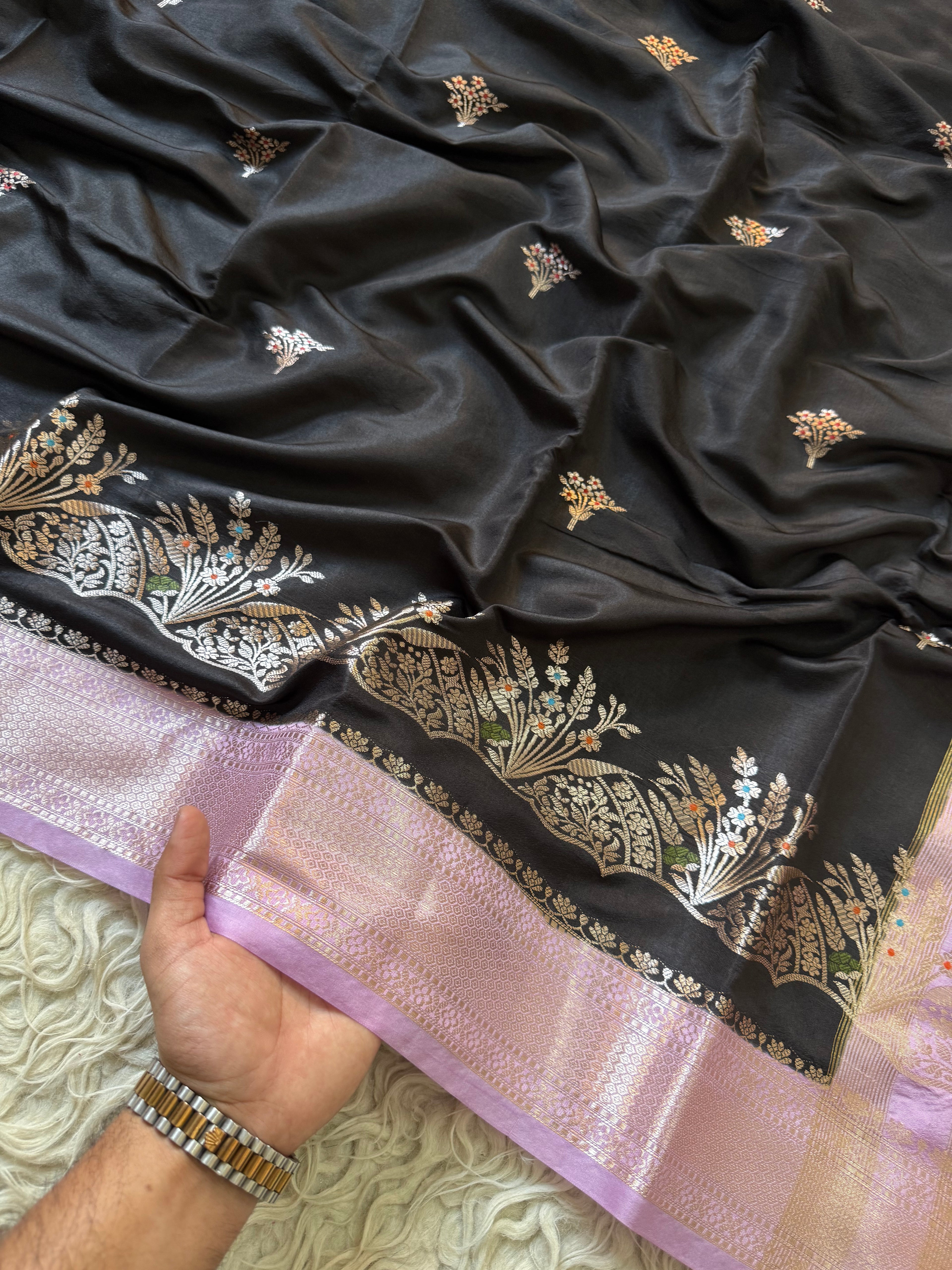 Butter Silk Banarasi Saree with minakari buti and border