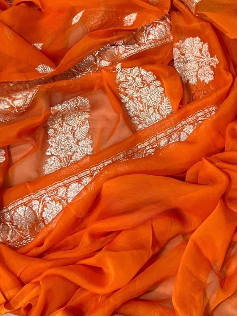 Pure khaddi chiffon silk kaduwa handwoven Banarasi saree