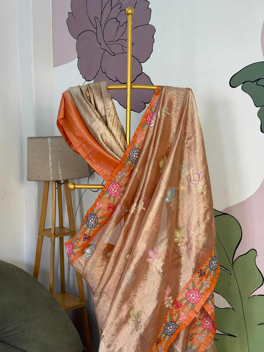 Banarasi tissue X Cross stitched Resham embroidery