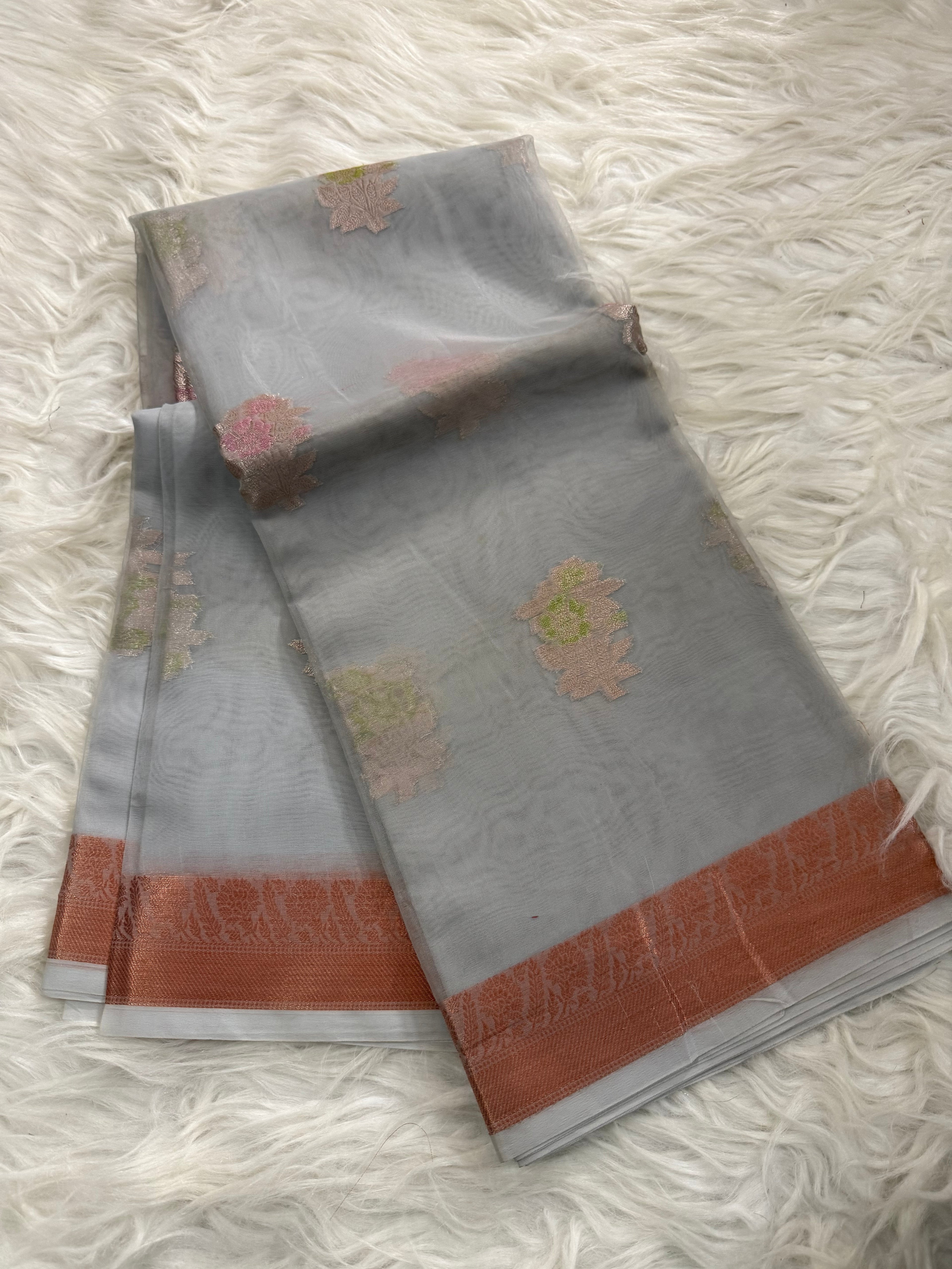Multi Meena buta organza Silk Saree