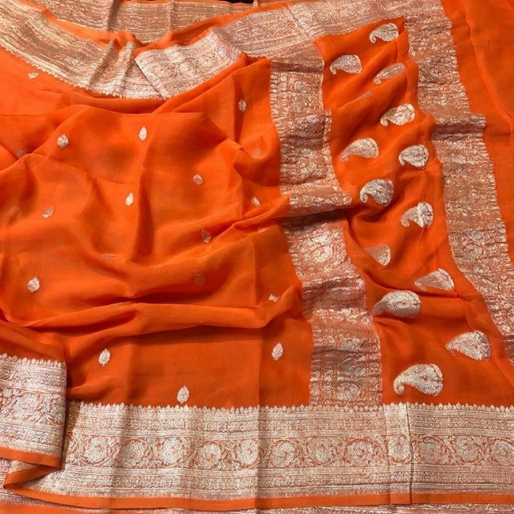 Pure khaddi chiffon silk kaduwa handwoven Banarasi saree