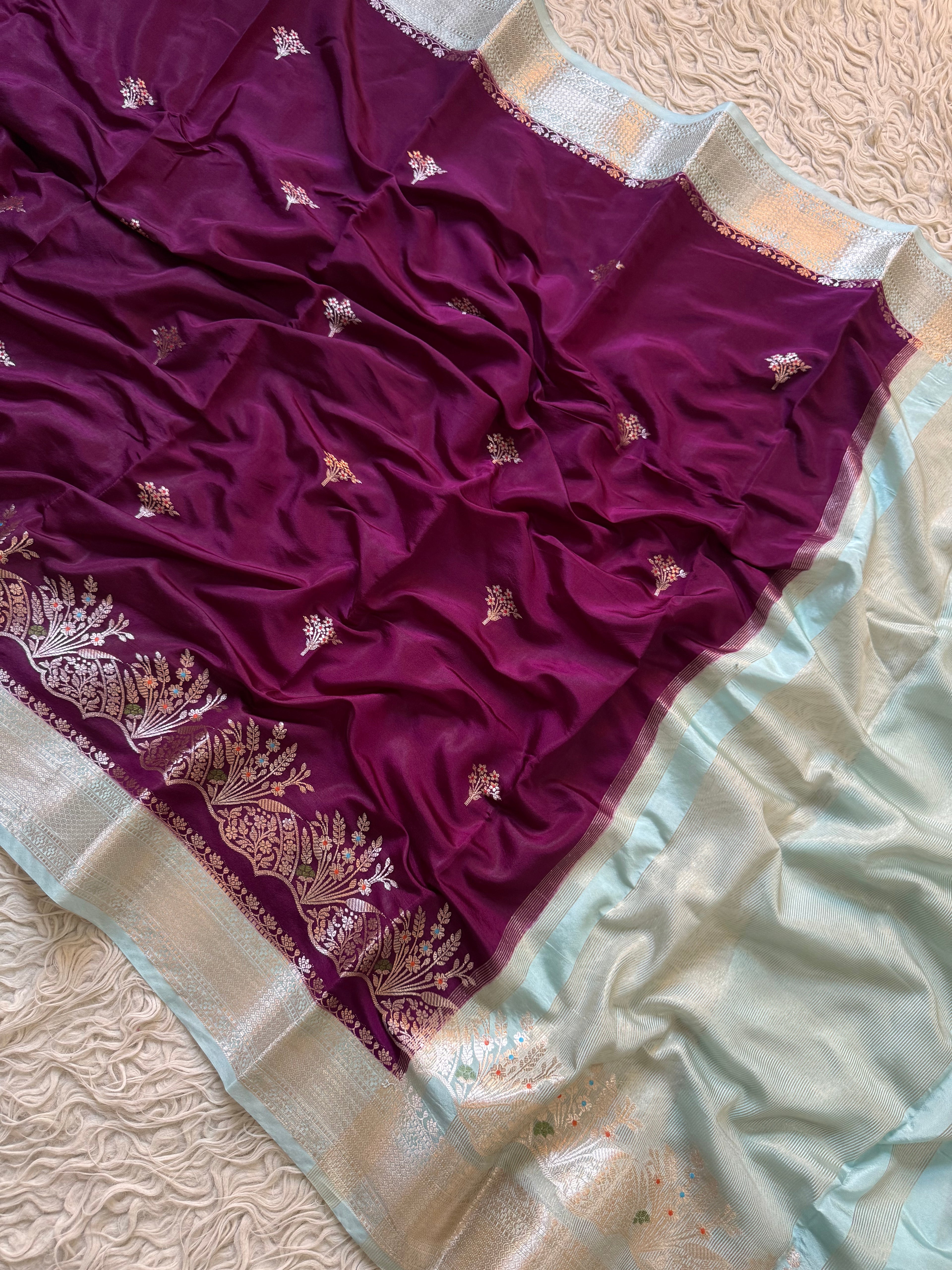 Butter Silk Banarasi Saree with minakari buti and border