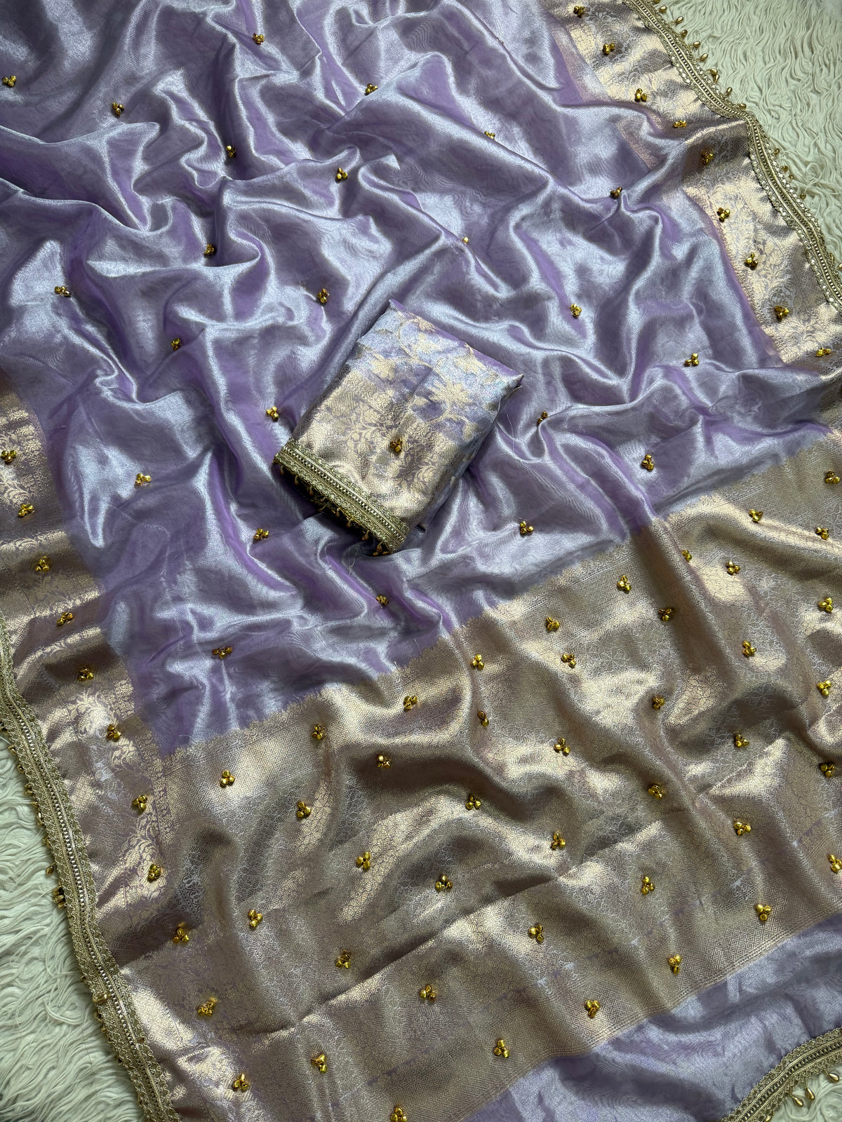 Lavender Banarasi tissue saree X ghungroo work