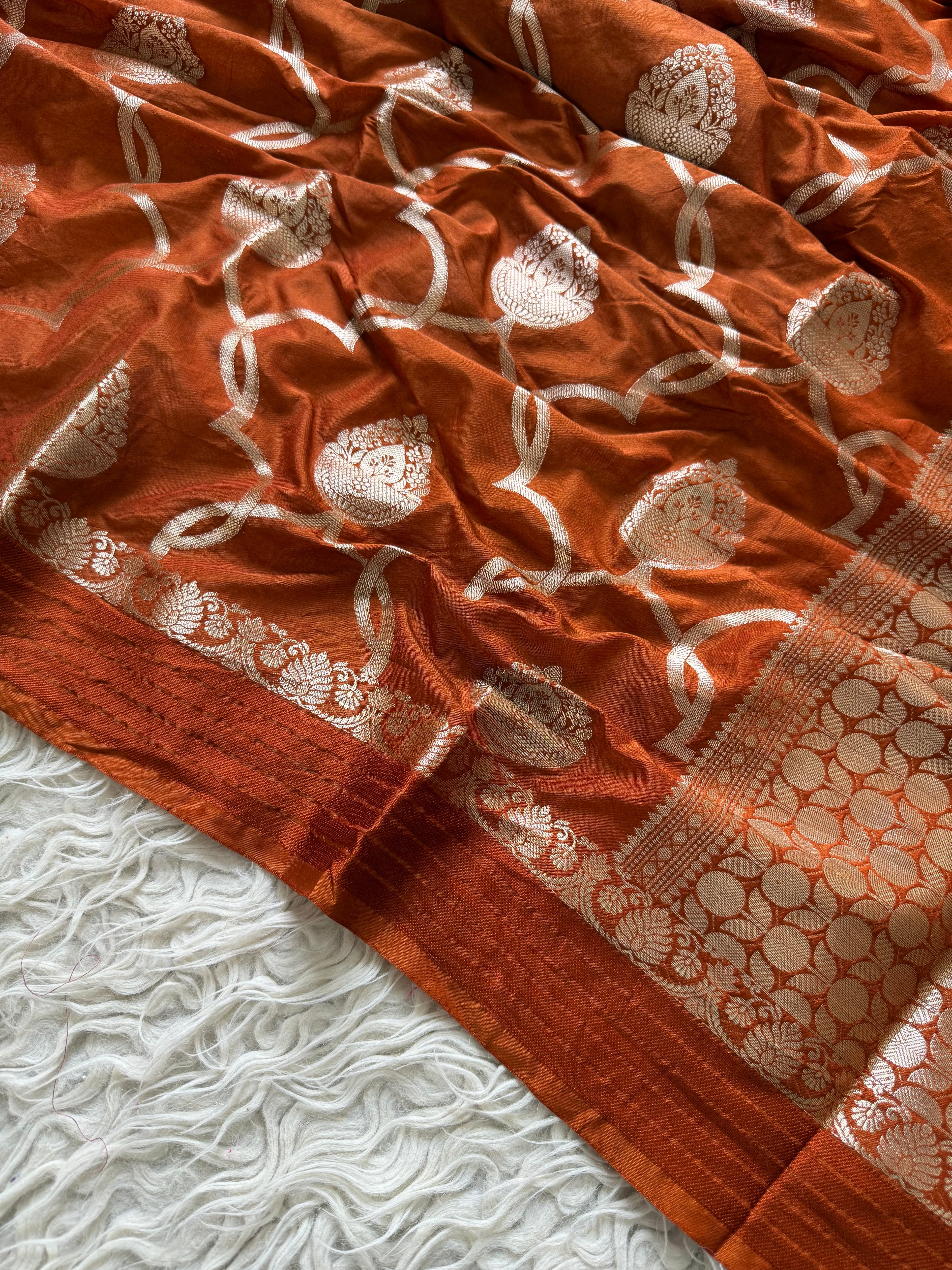 Banarasi Jaal Katan Silk Saree with Satin Patta