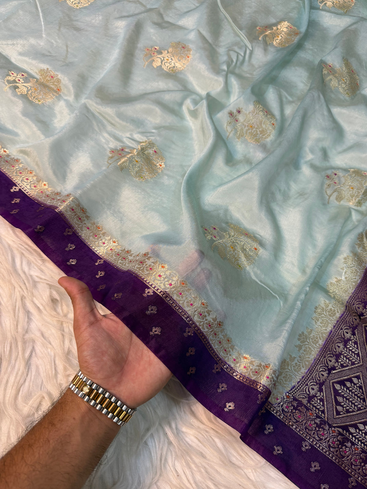 Paper Silk Banarasi Saree with minakari buti and border