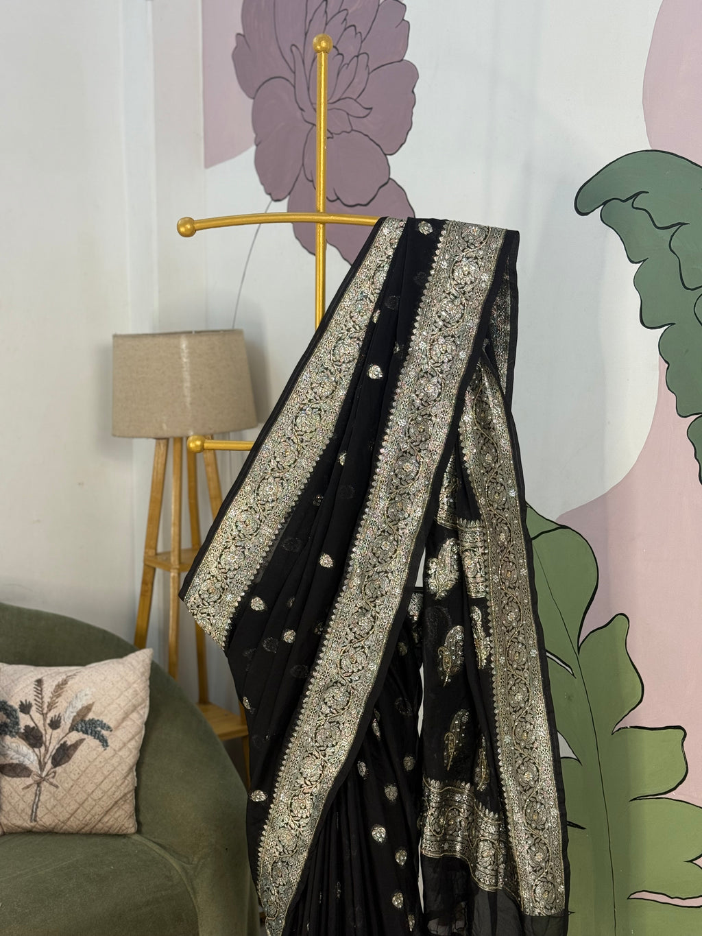 Black Aishwarya Georgette Designer Saree with cutdana handwork