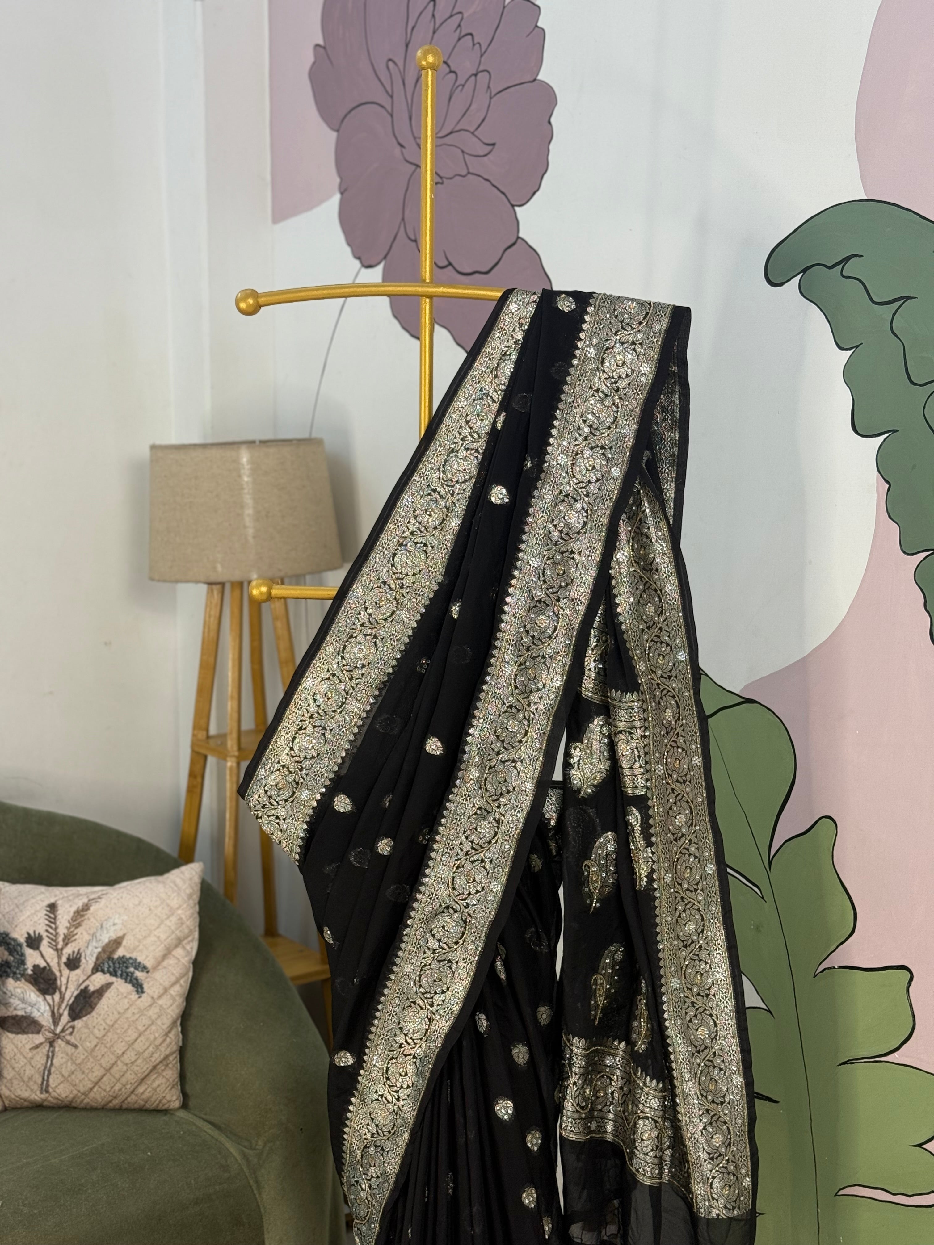 Black Aishwarya Georgette Designer Saree with cutdana handwork