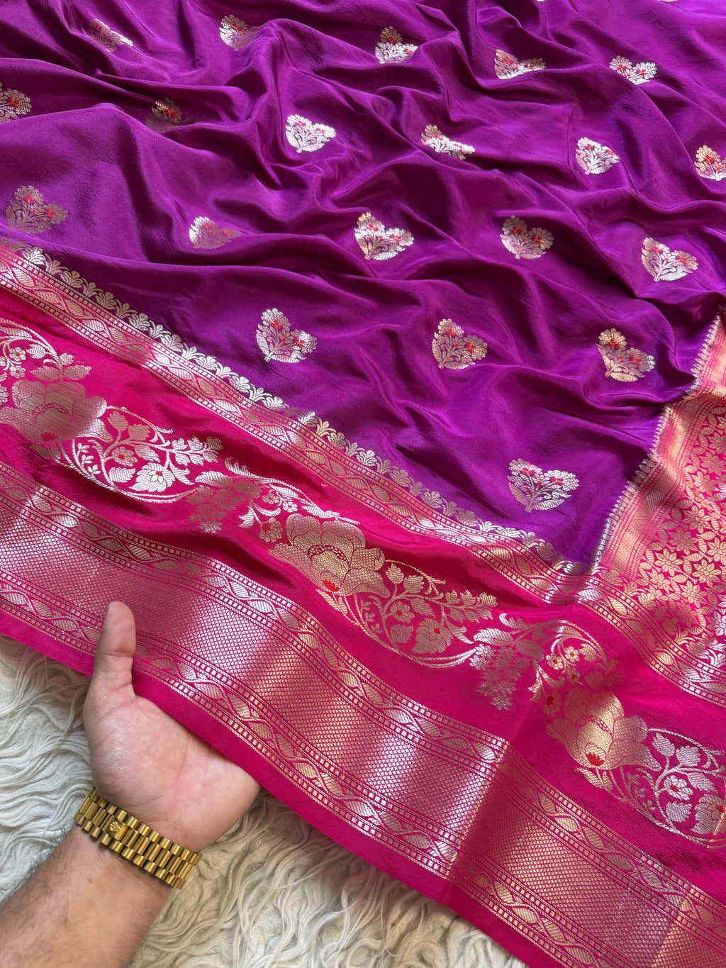 Butter Silk Banarasi Saree with minakari buti and border