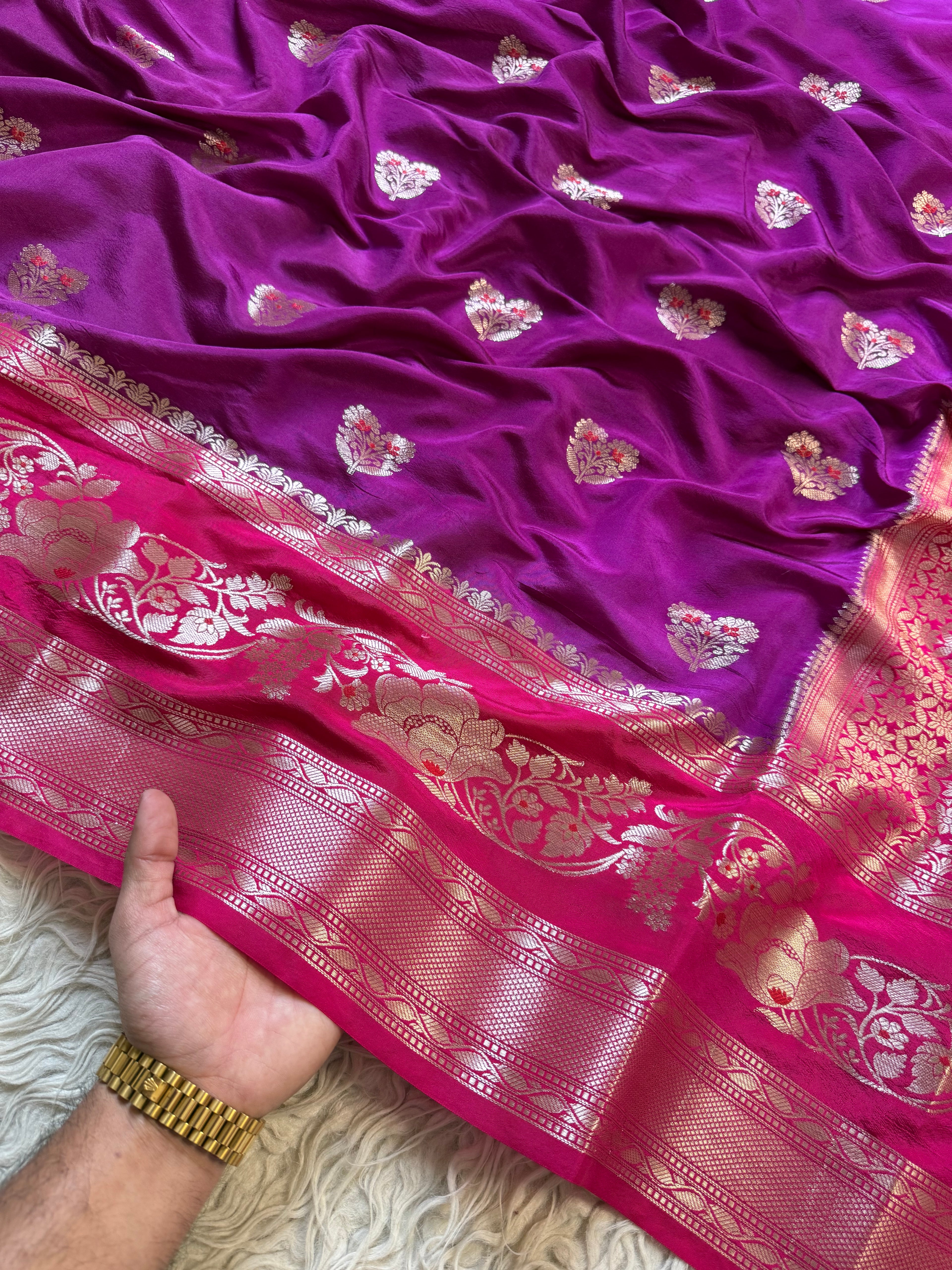 Butter Silk Banarasi Saree with minakari buti and border