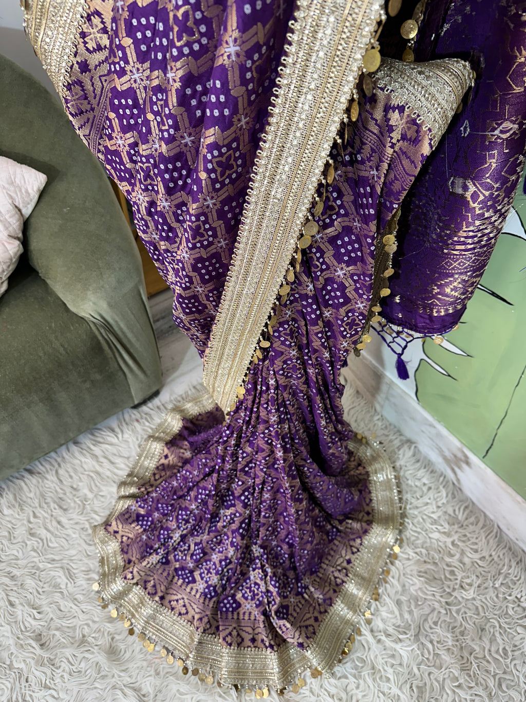 Purple Designer Georgette Katan Silk Saree with Gota Patti and Coin lace