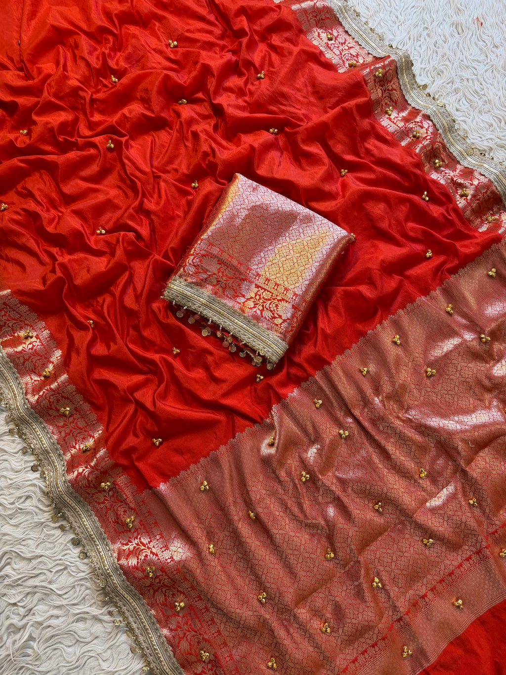 Orange Banarasi butter silk saree X ghungroo work