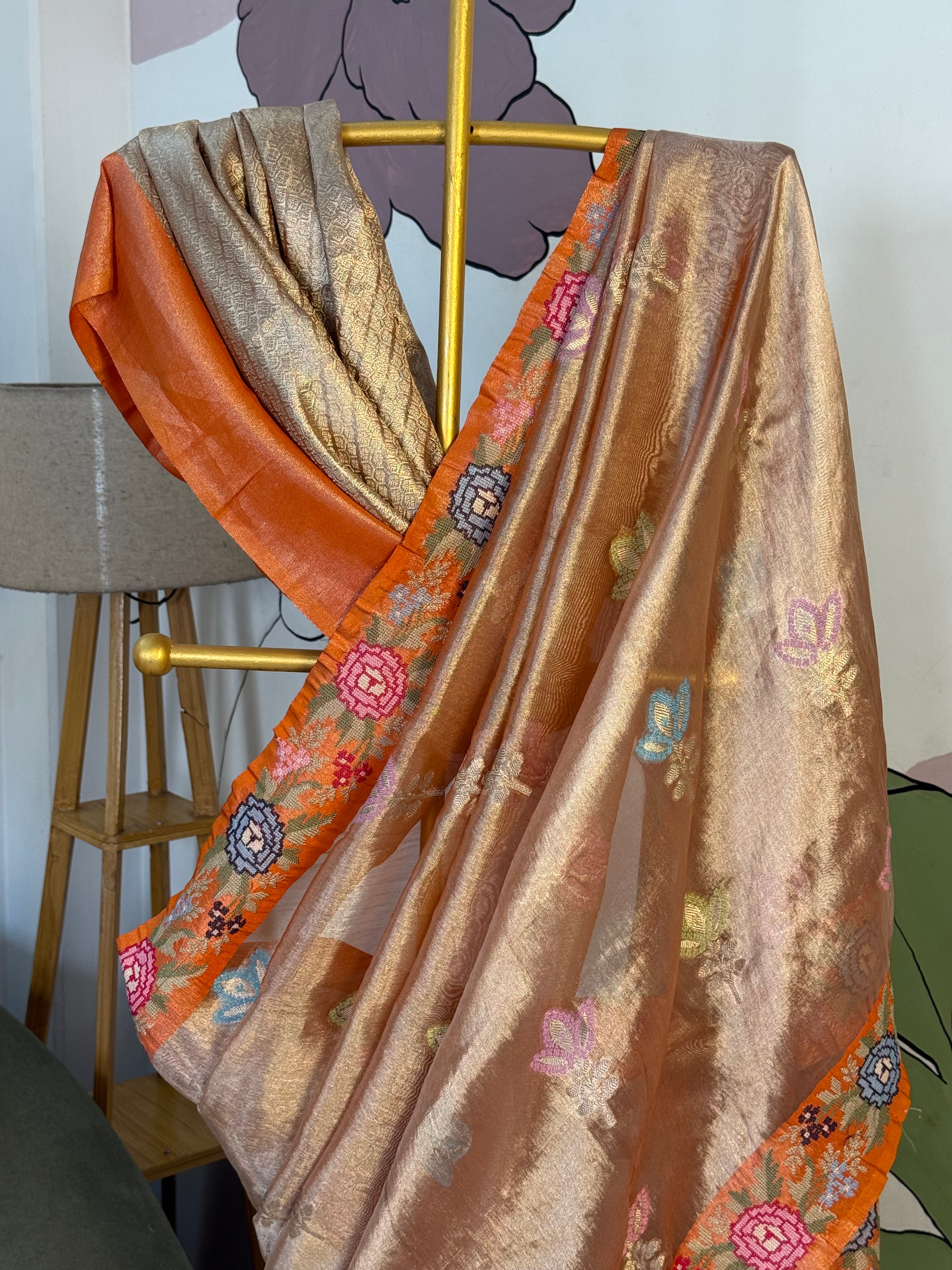 Banarasi tissue X Cross stitched Resham embroidery