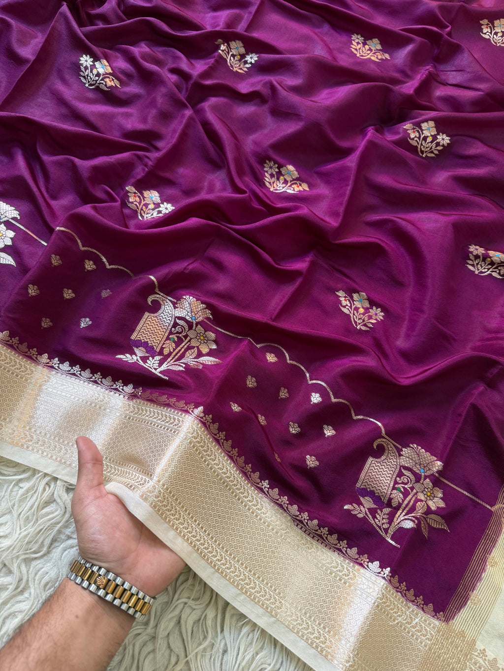 Butter Silk Banarasi Saree with minakari buti and border