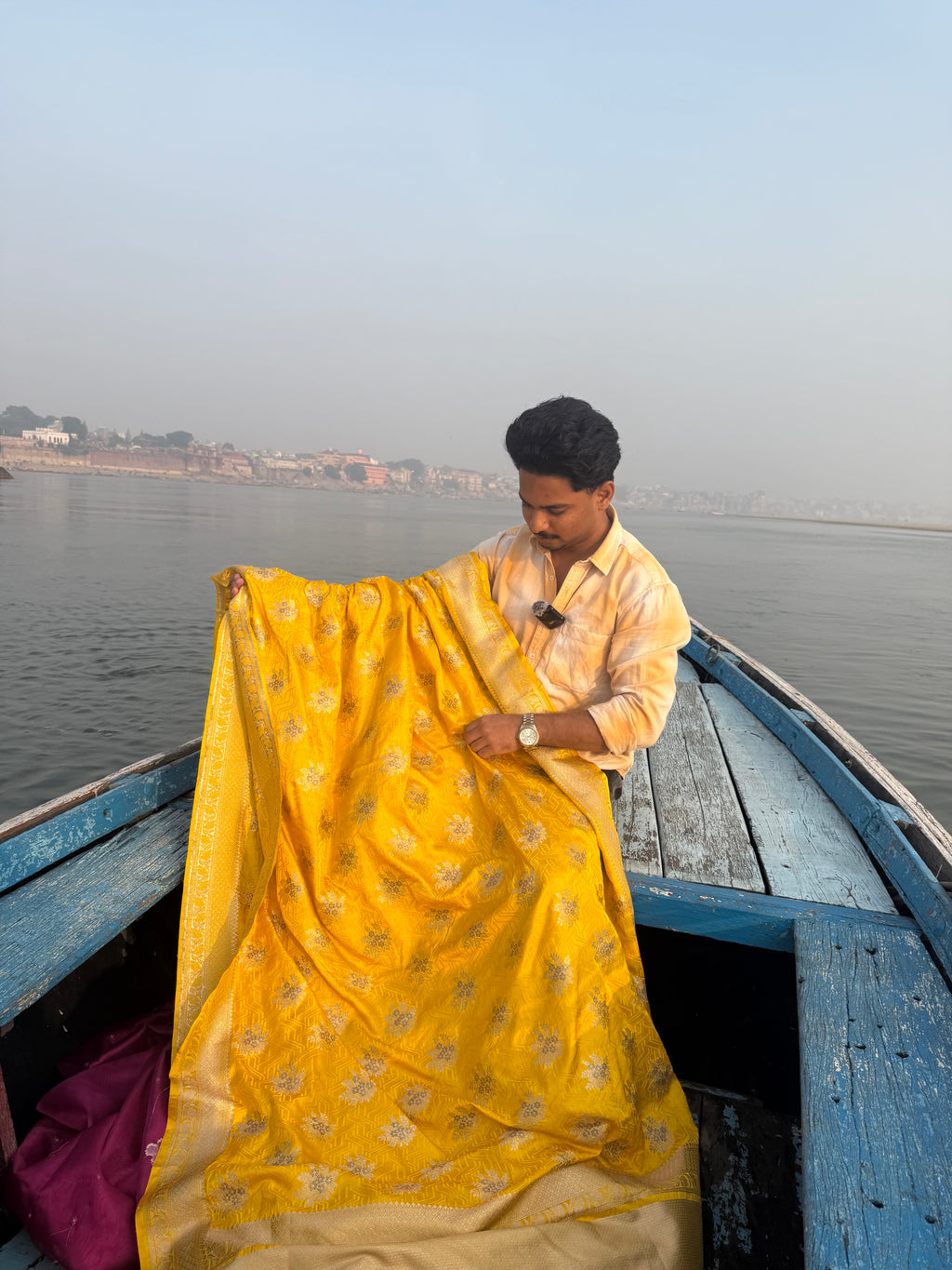Yellow Banarasi Mashru Silk Saree All Over Alfi Meena Buta