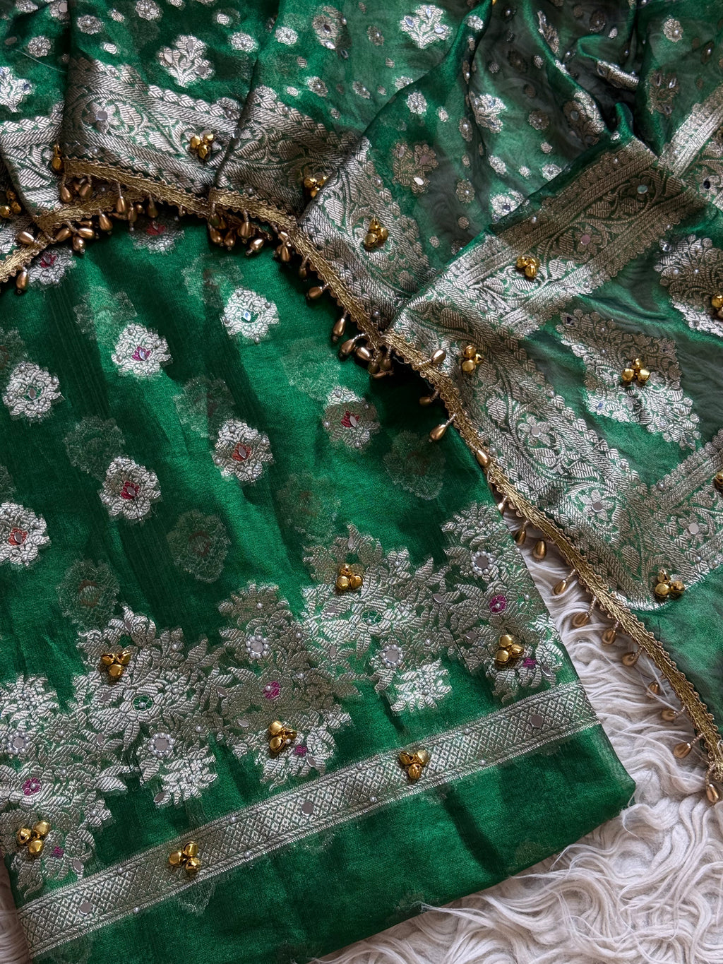 Banarasi tissue suit with Ghungroo work