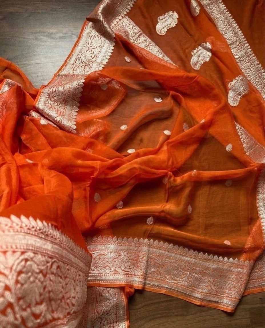 Pure khaddi chiffon silk kaduwa handwoven Banarasi saree