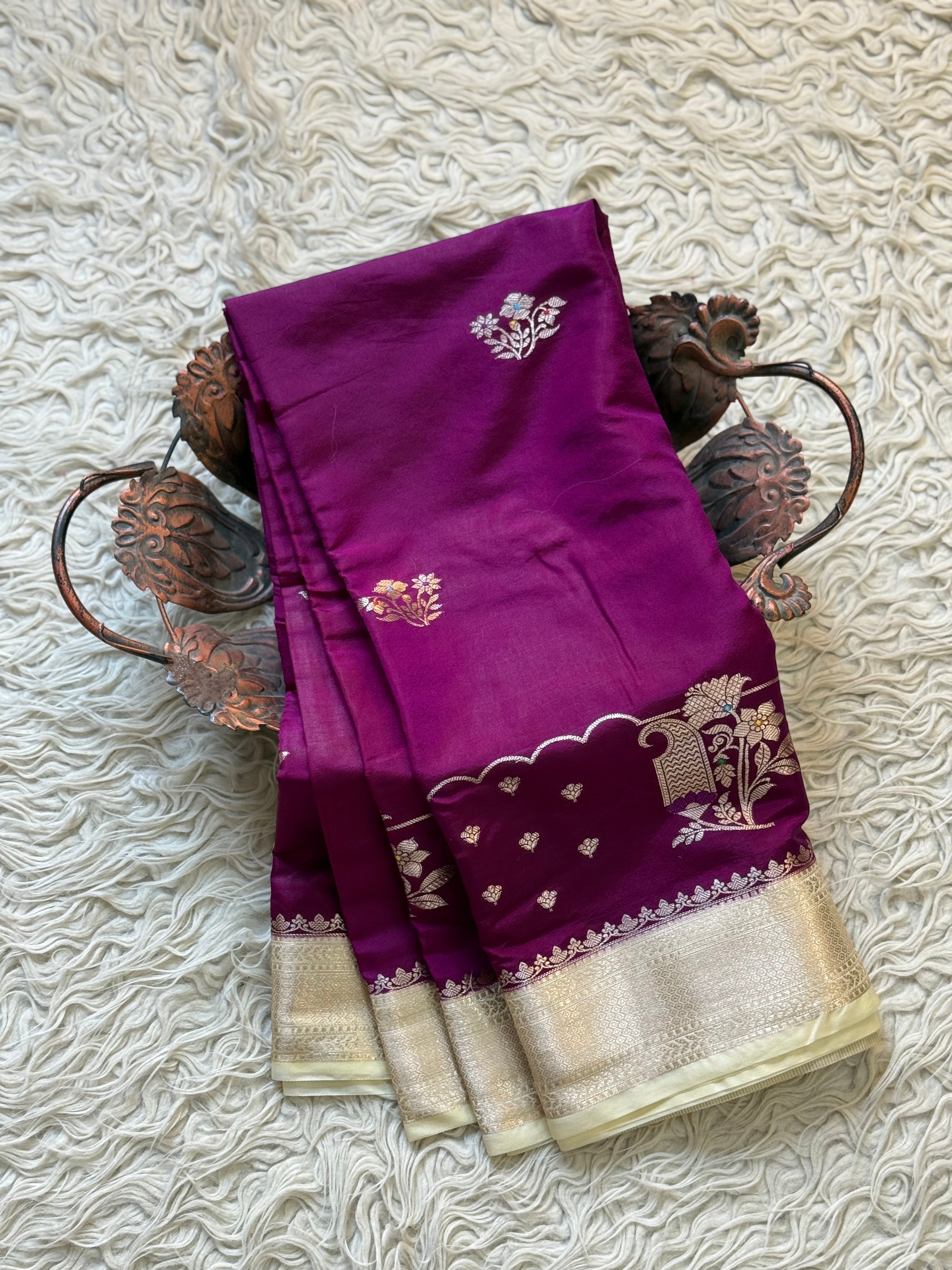 Butter Silk Banarasi Saree with minakari buti and border