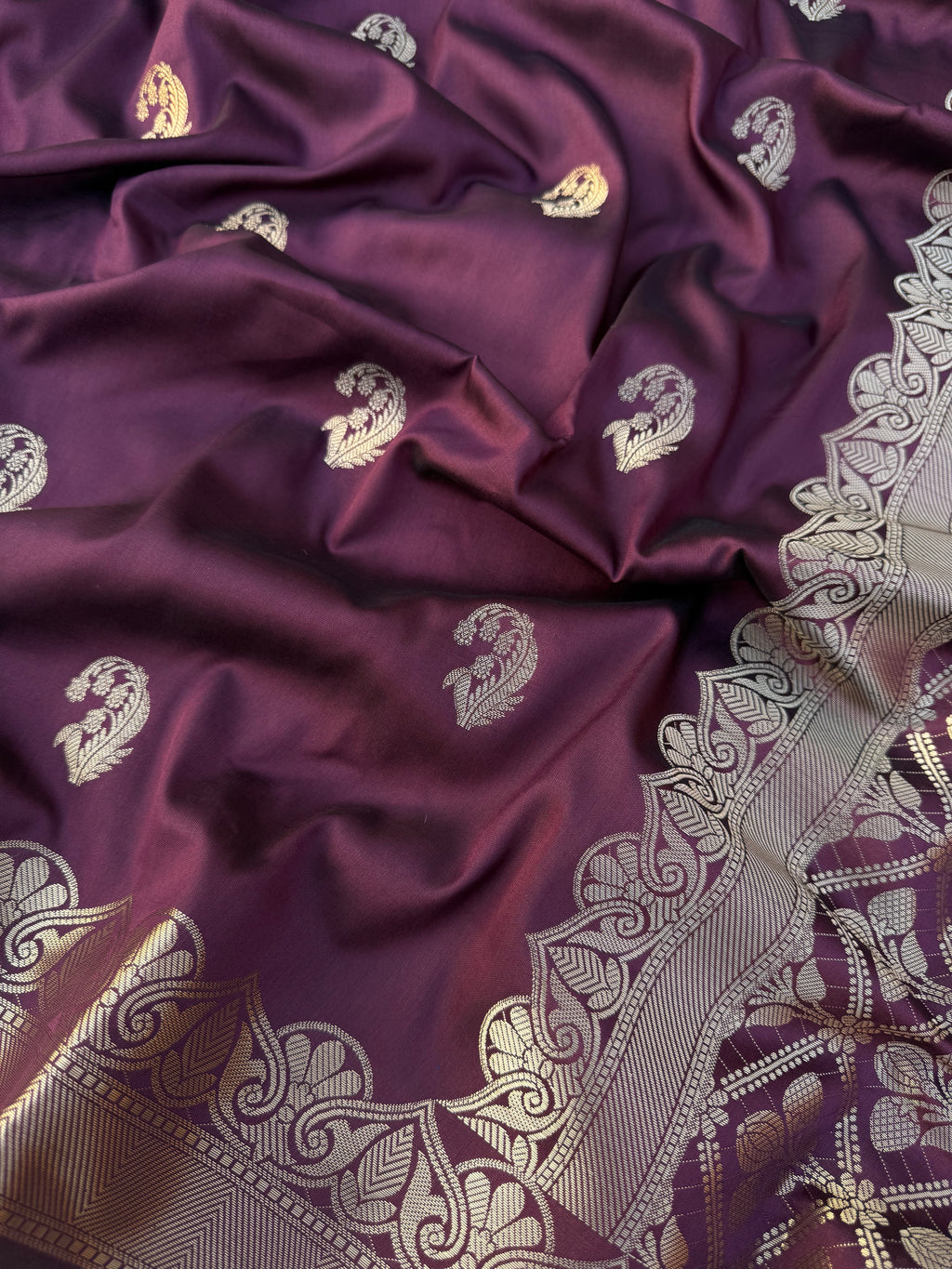 Rare wine shade Semi mashru katan Banarasi saree