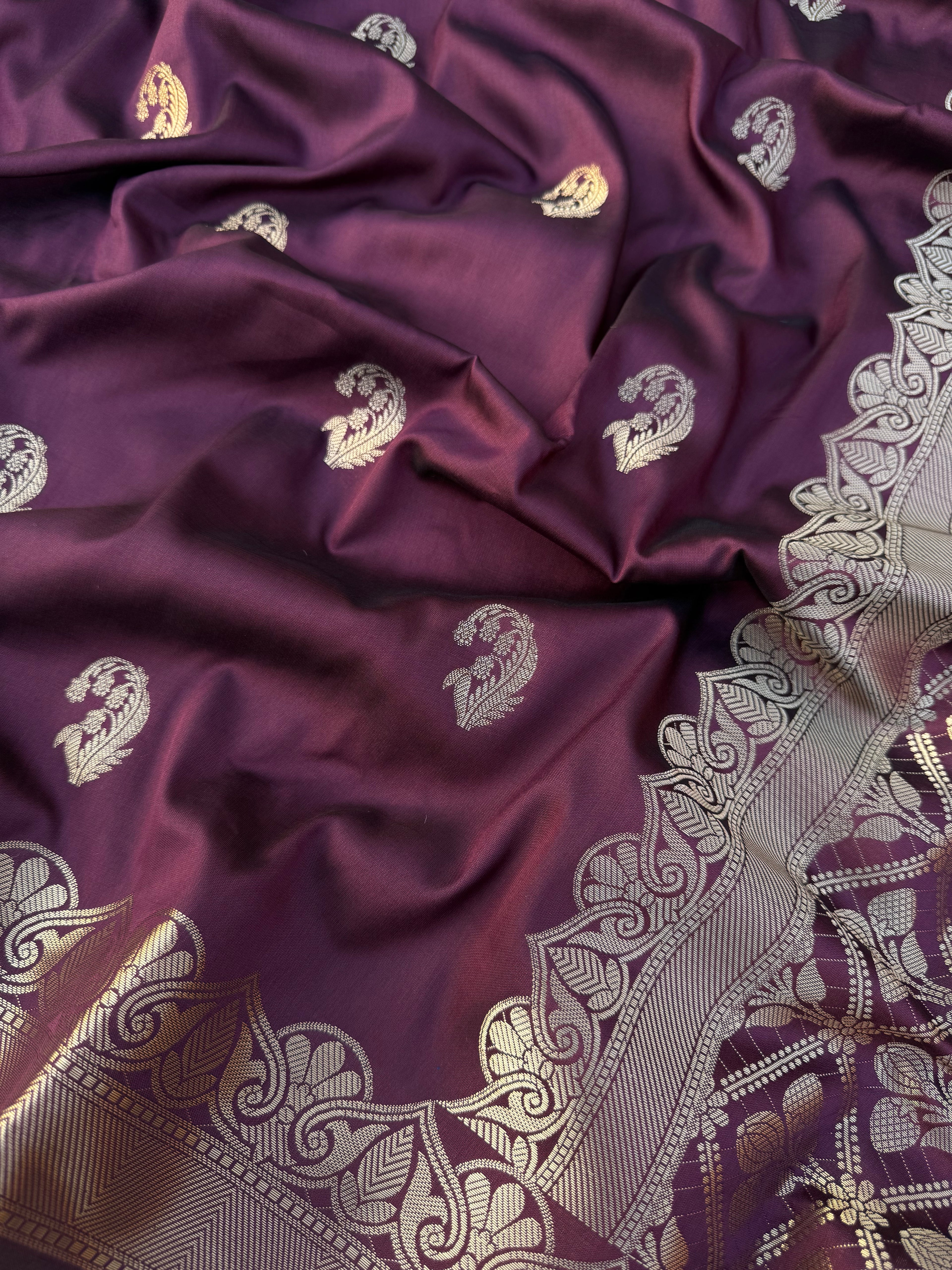 Rare wine shade Semi mashru katan Banarasi saree