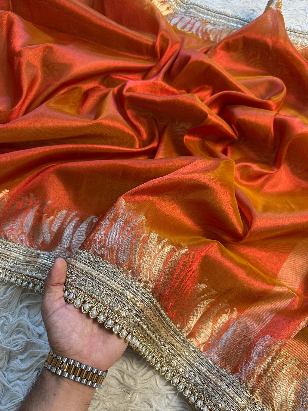 Designer Tissue Saree with Gotta Patti Lace work on Border