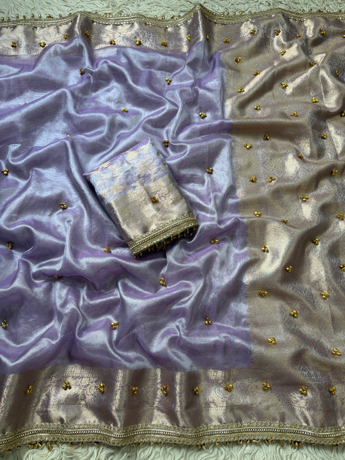 Lavender Banarasi tissue saree X ghungroo work