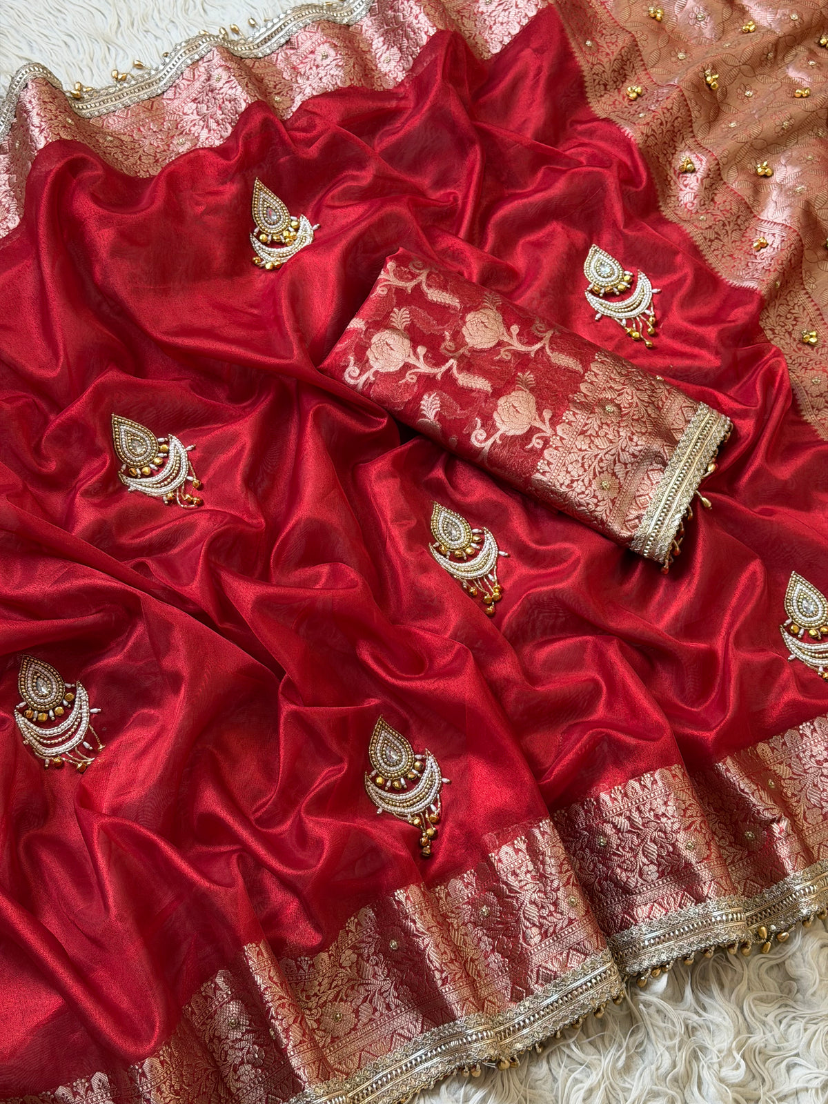 Banarasi Tissue Saree X Kashmiri jhumka handwork